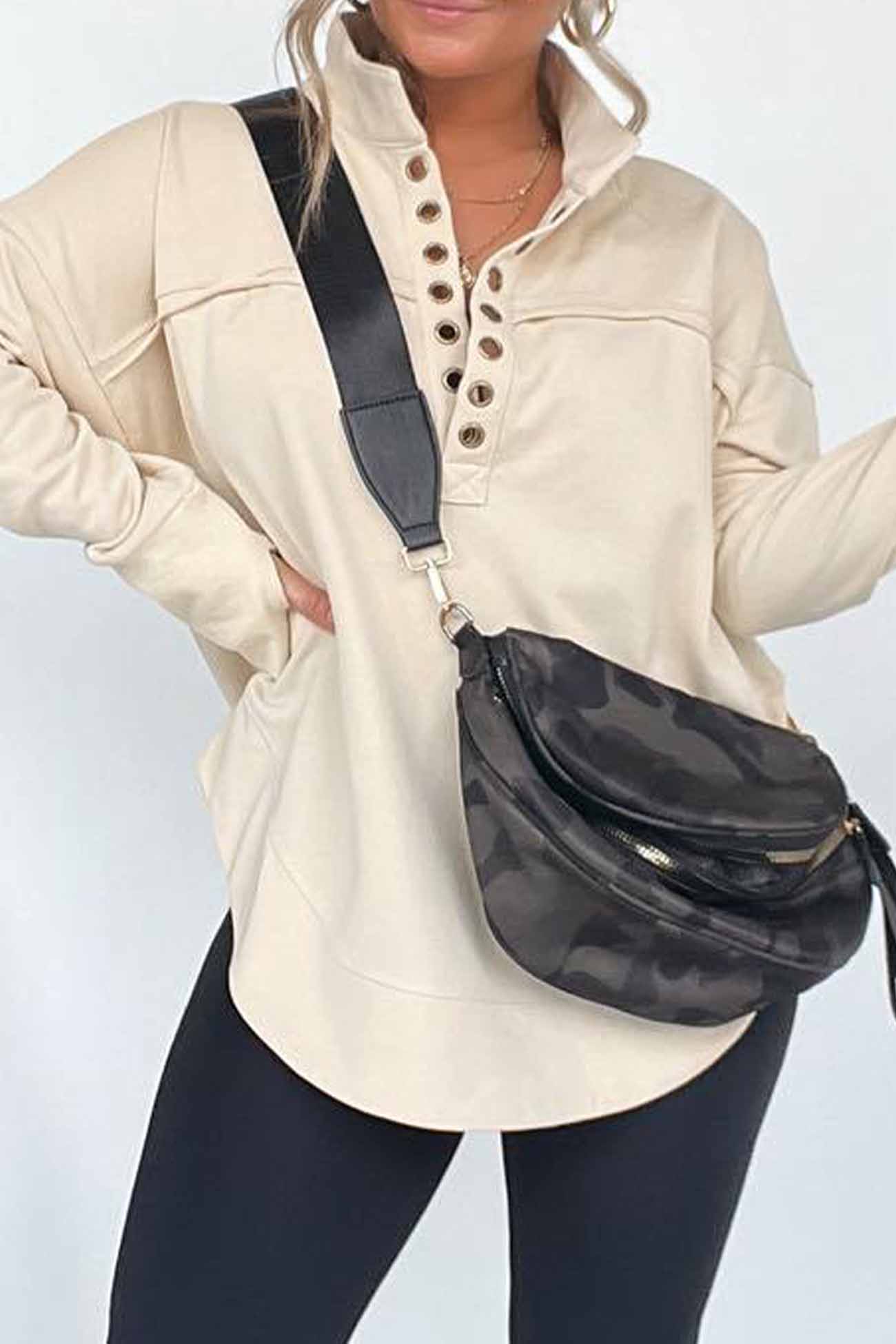 Solid Button Up Long Sleeve Sweatshirt