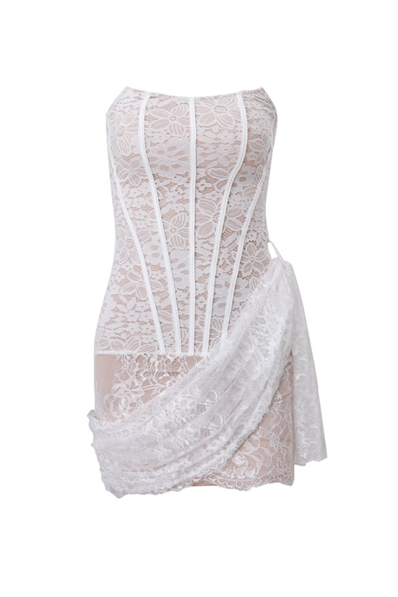 Lace Mesh Corset Strapless Dress