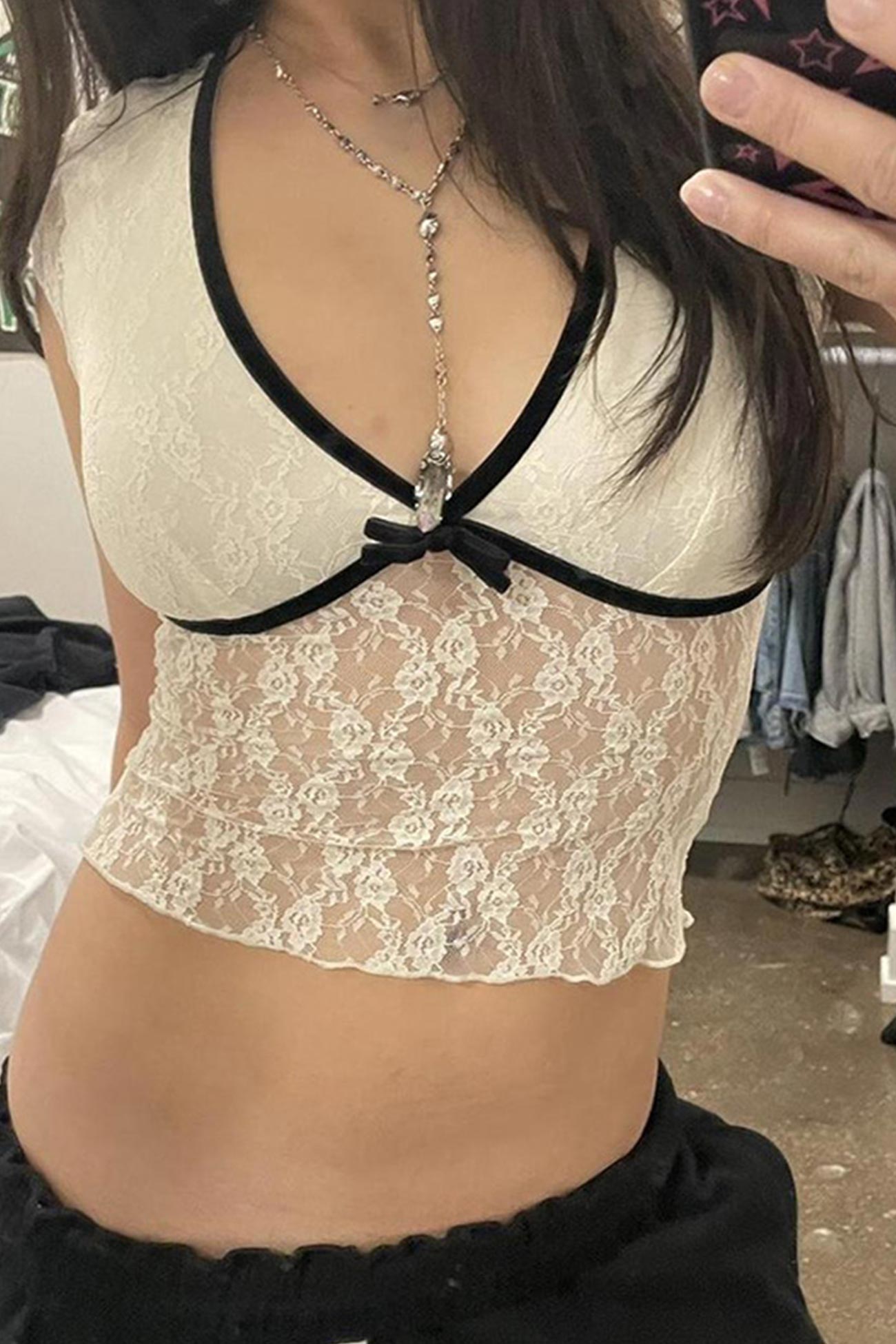 Lace Splicing Bow Crop Top