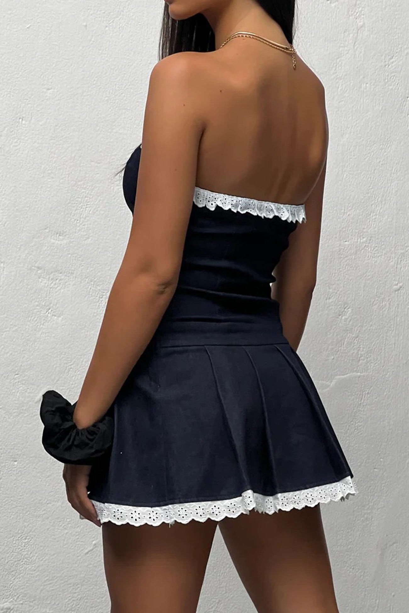 Lacework Strapless Denim Mini Dress