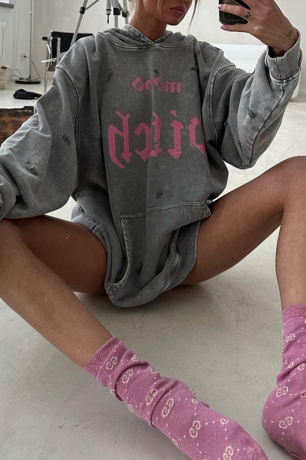 Letter Print Distressed Hoodie