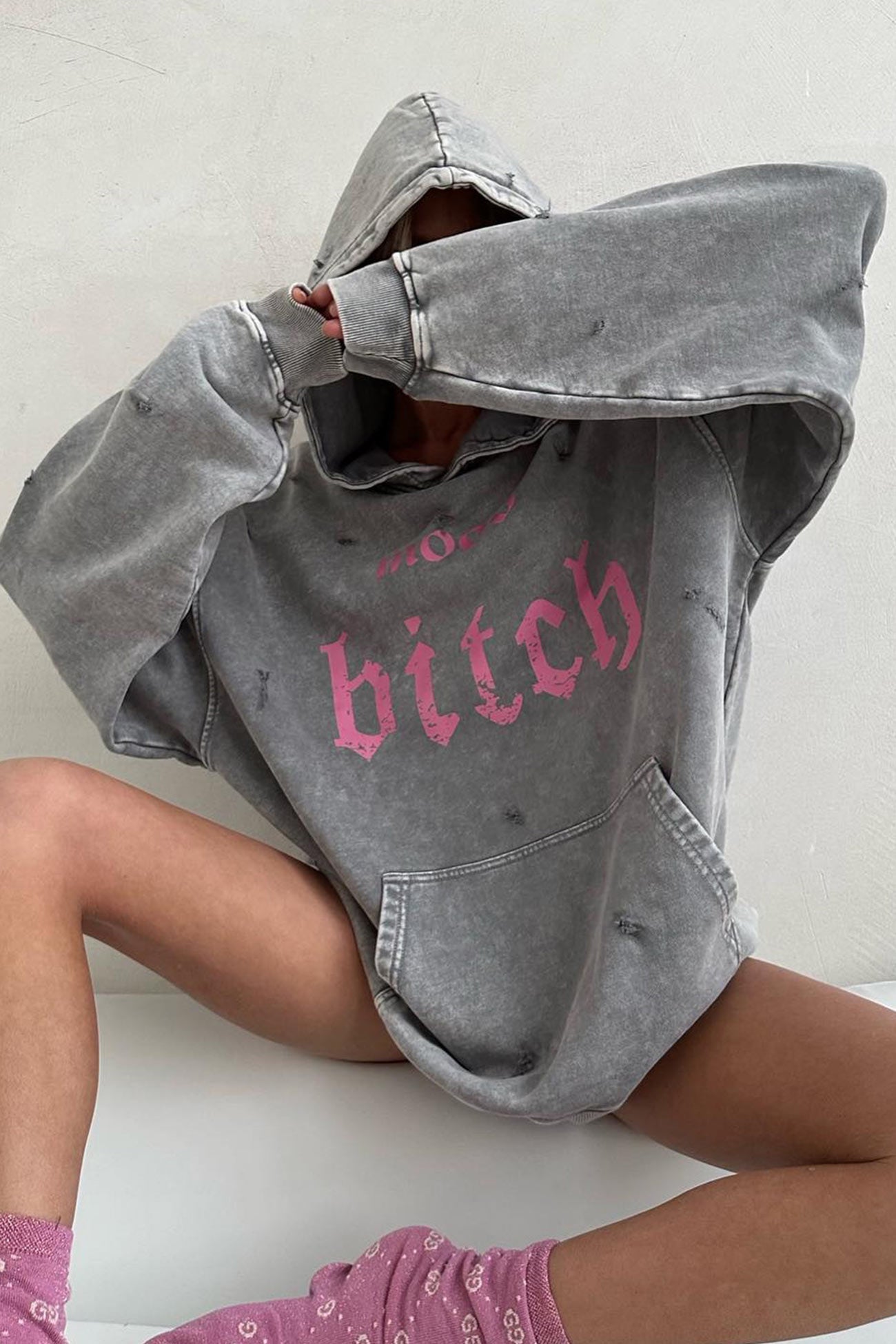 Letter Print Distressed Hoodie