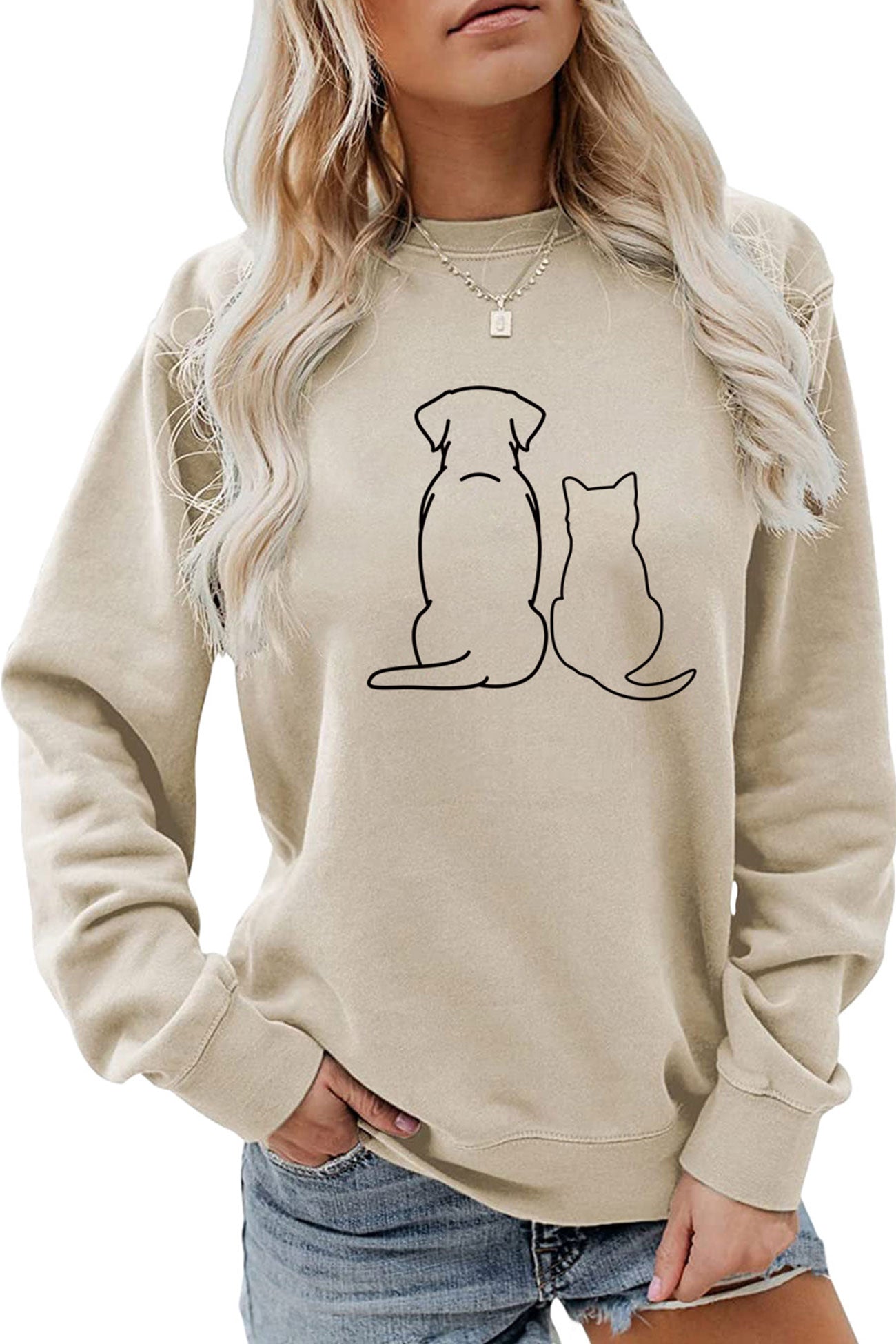 Lovely Dog & Kitty Graphic Sweatshirt