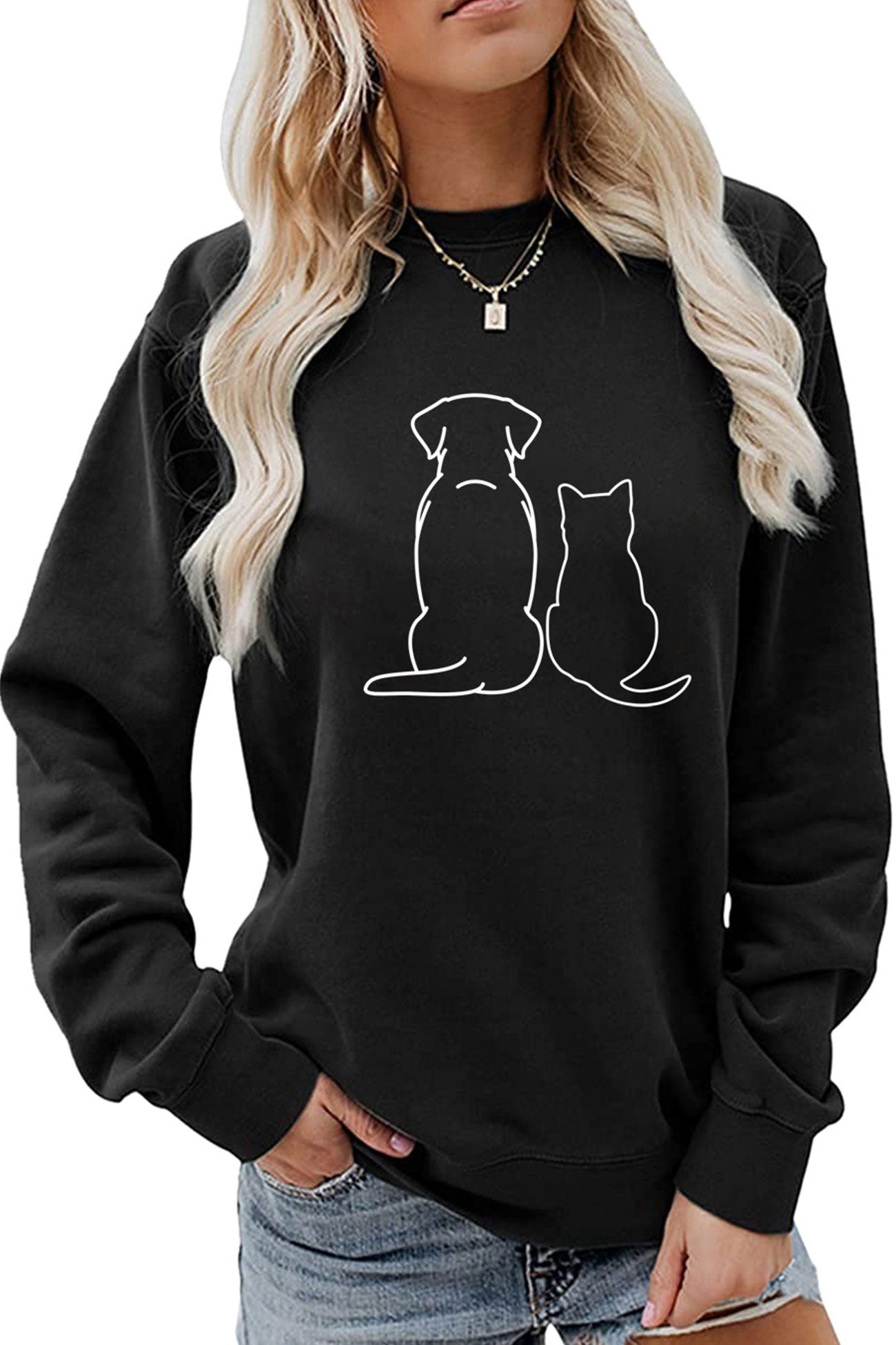 Lovely Dog & Kitty Graphic Sweatshirt