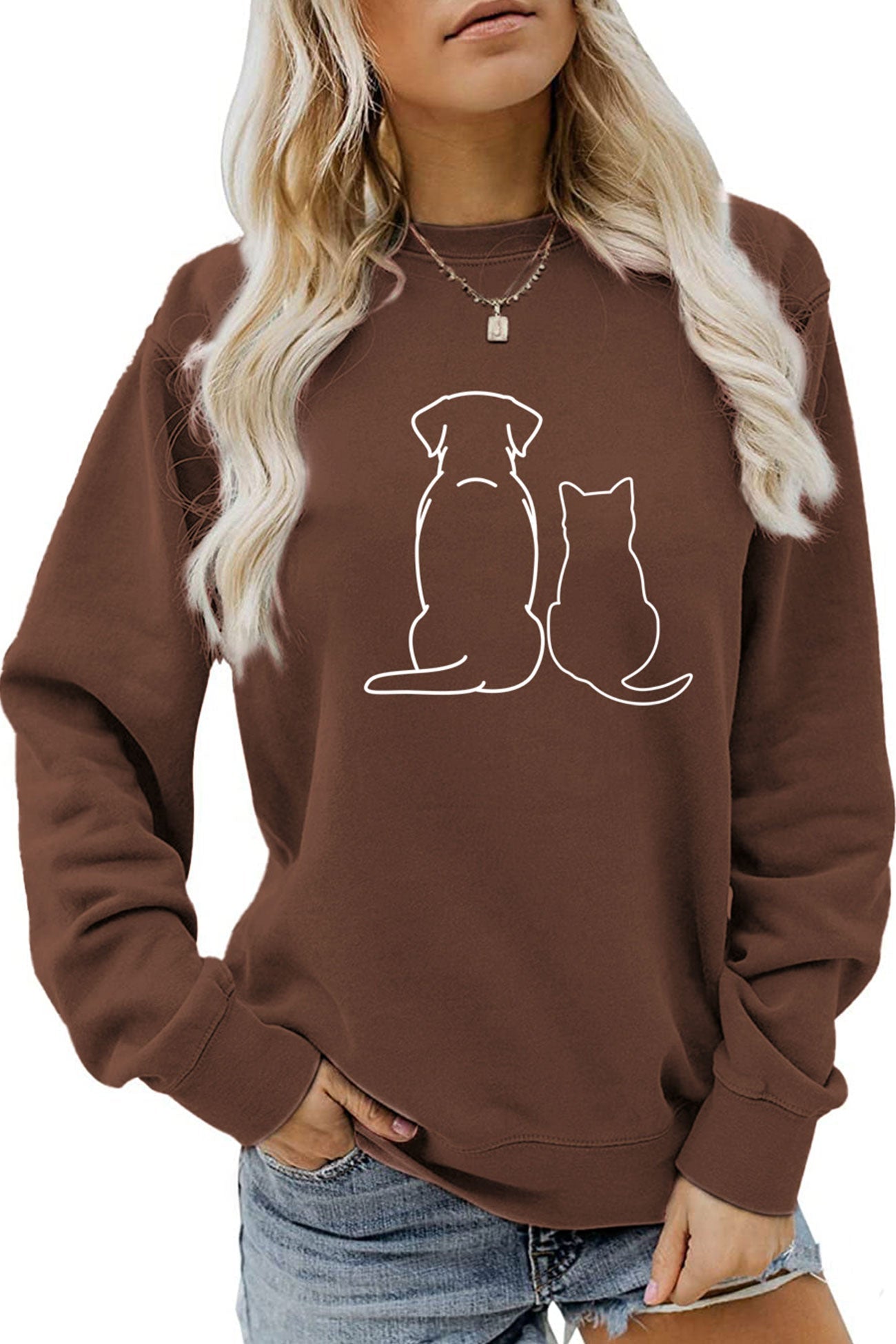 Lovely Dog & Kitty Graphic Sweatshirt