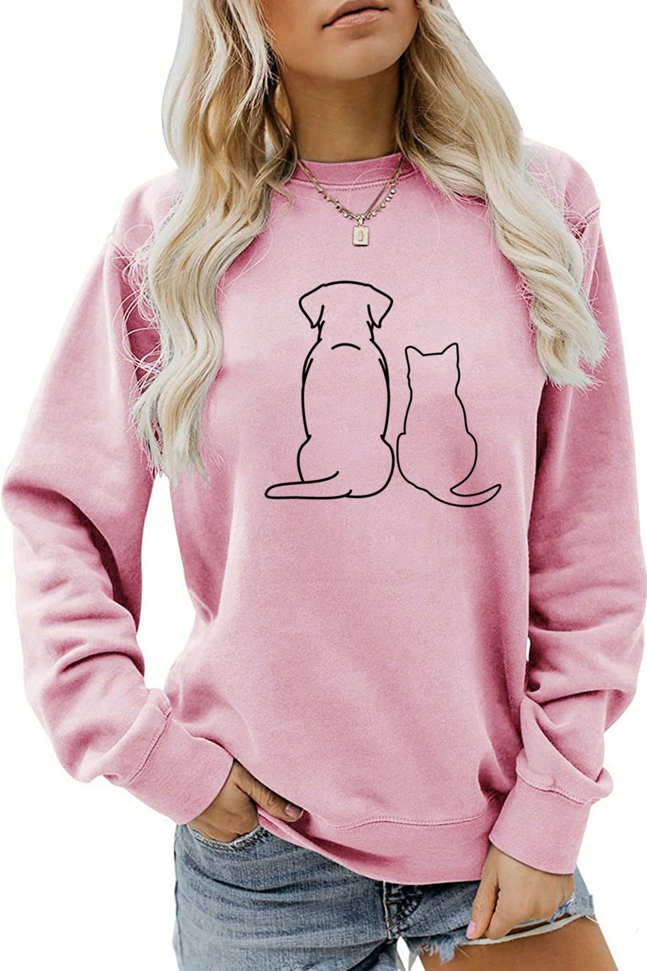 Lovely Dog & Kitty Graphic Sweatshirt