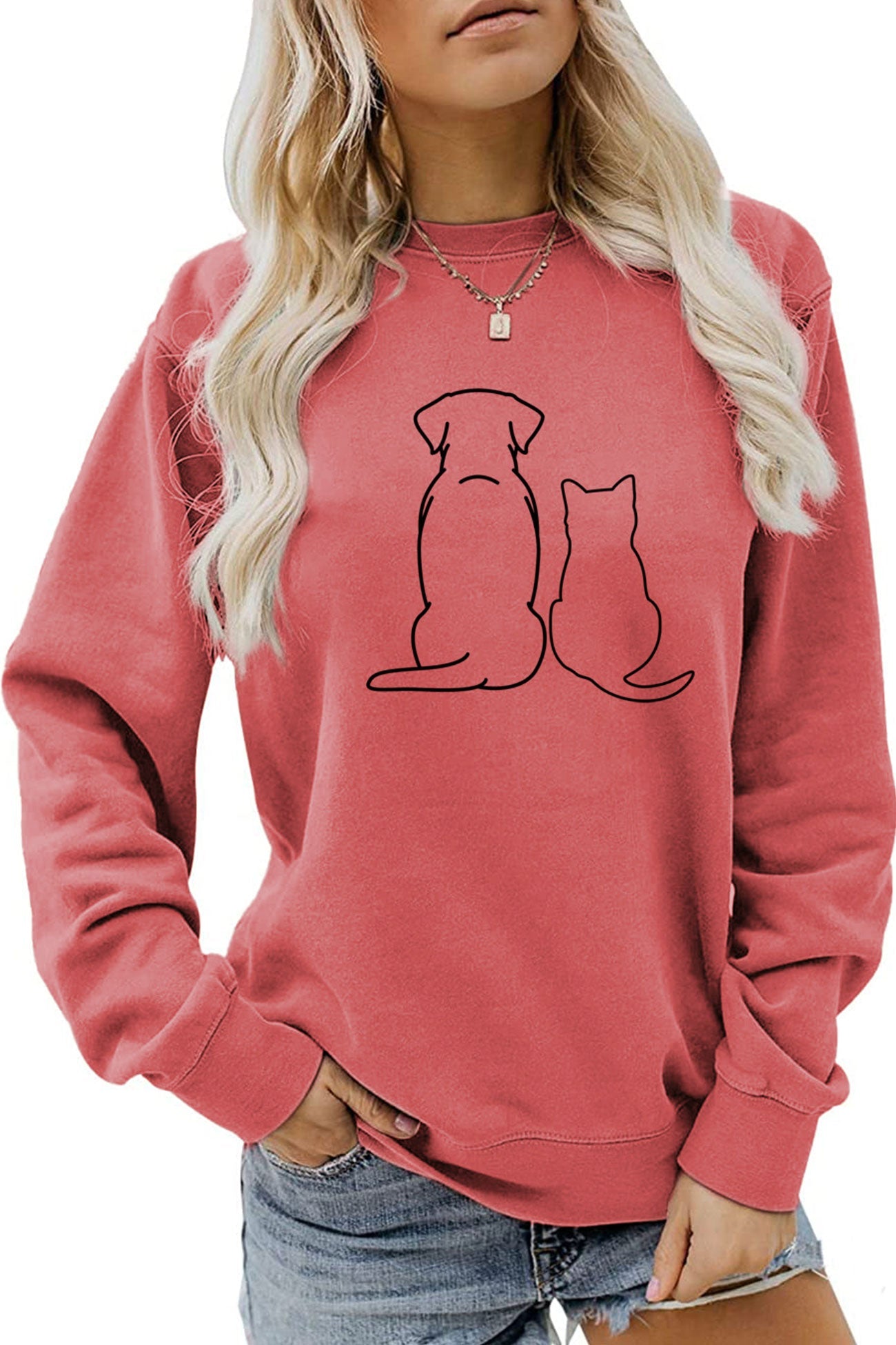 Lovely Dog & Kitty Graphic Sweatshirt