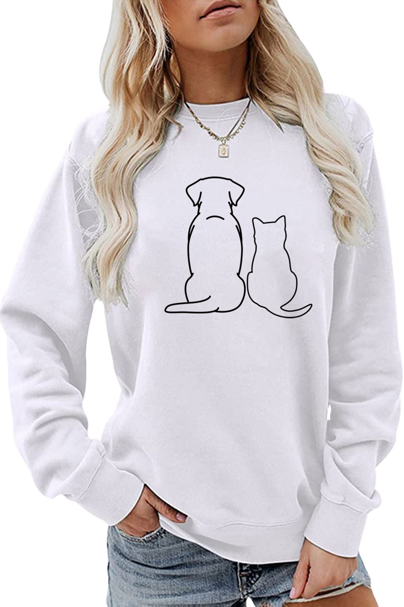 Lovely Dog & Kitty Graphic Sweatshirt