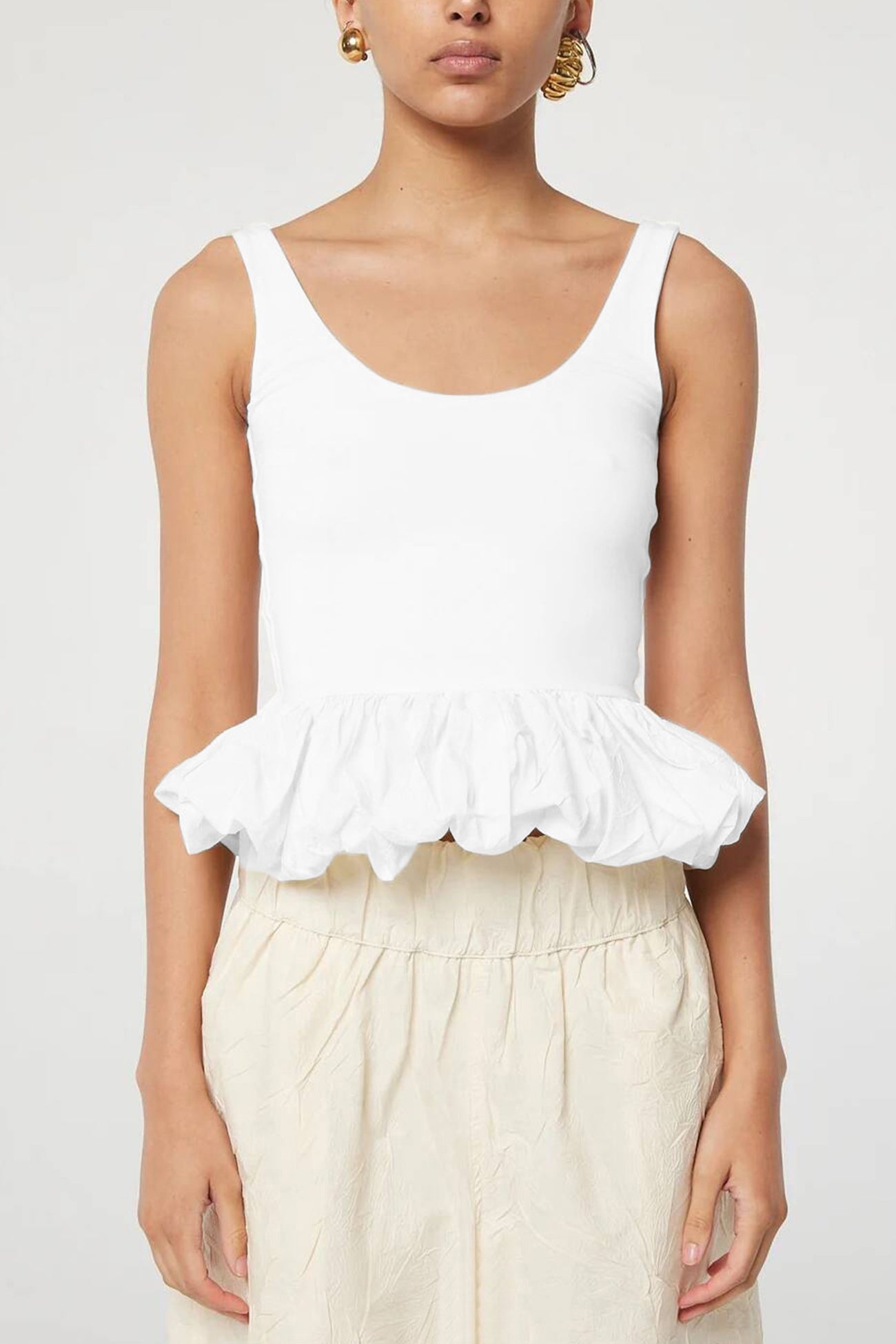 Low Cut Ruched Cotton Tank Top