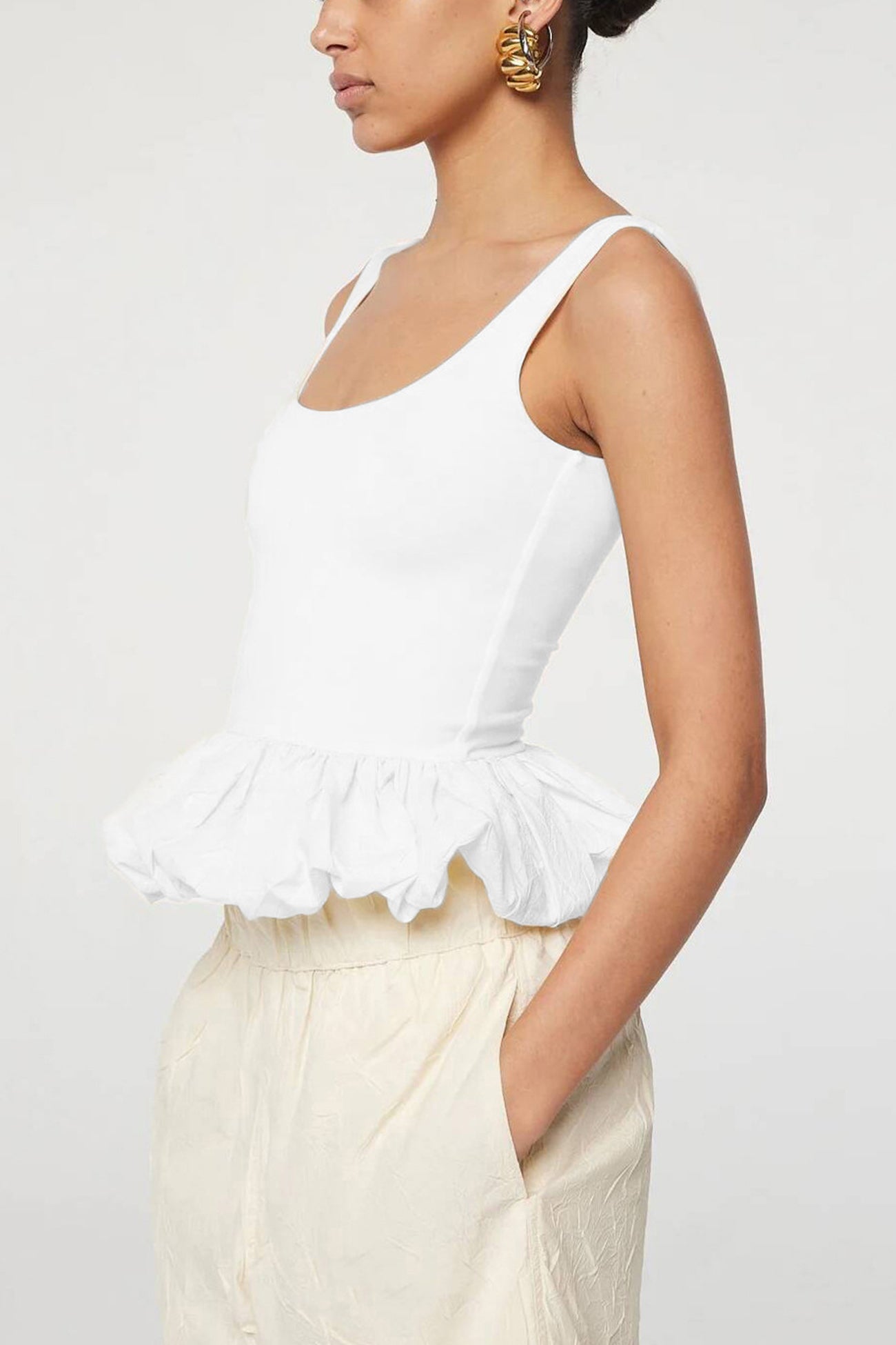 Low Cut Ruched Cotton Tank Top