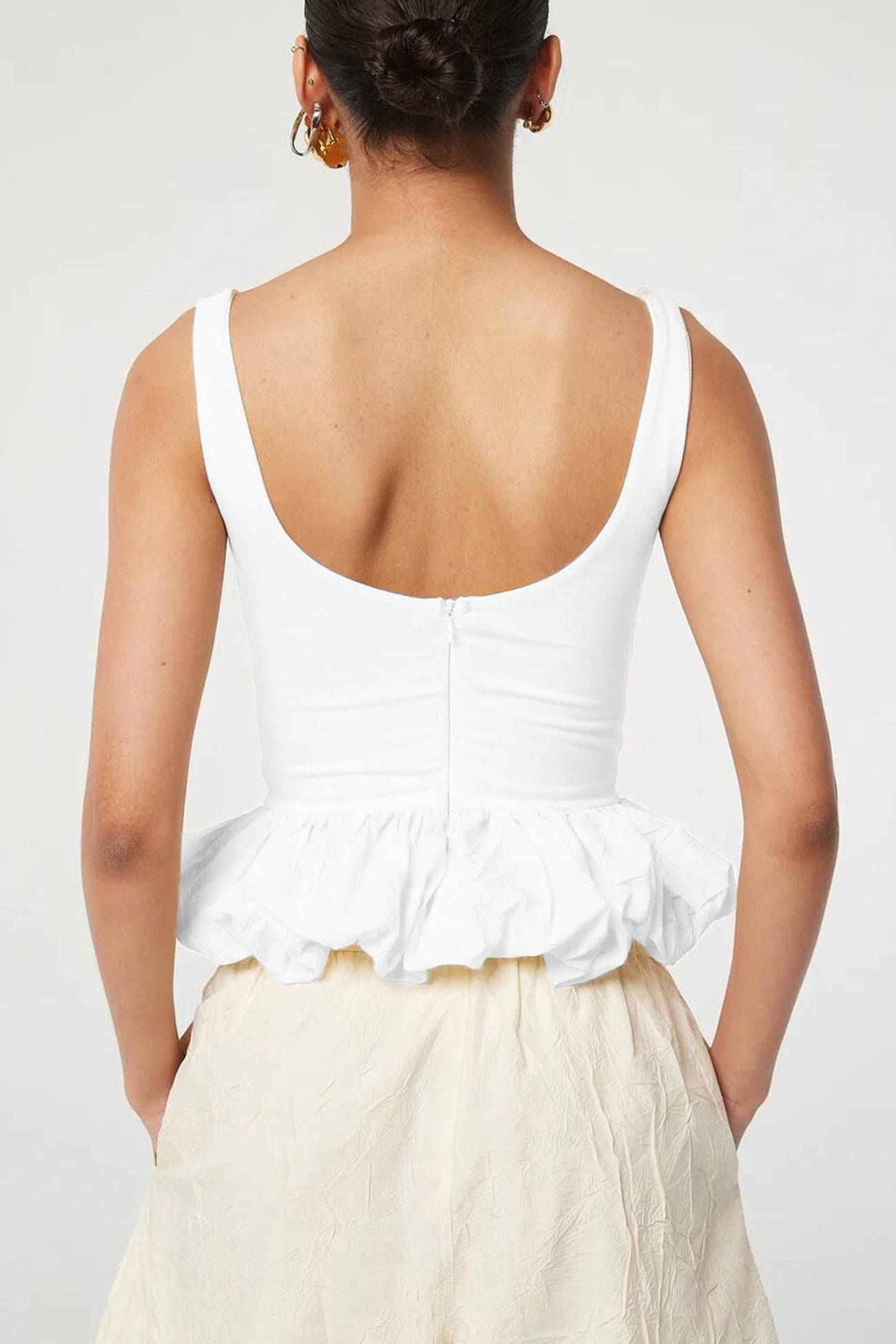 Low Cut Ruched Cotton Tank Top