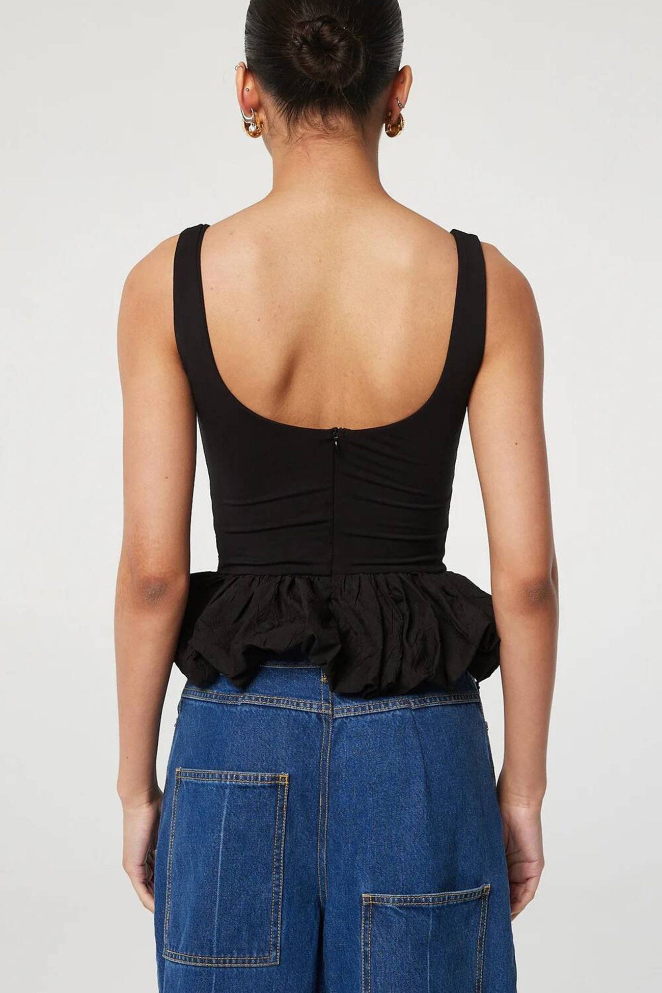 Low Cut Ruched Cotton Tank Top