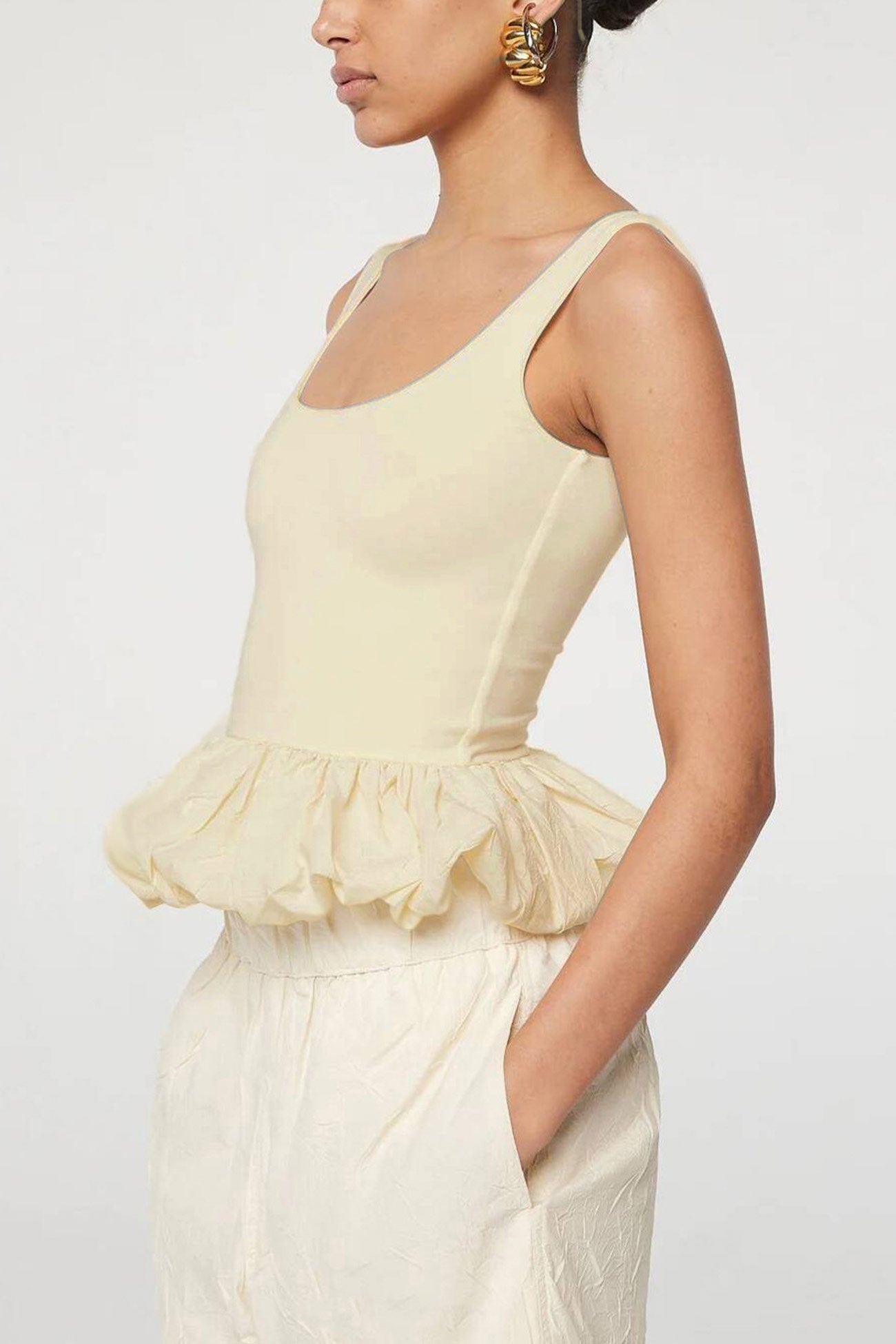 Low Cut Ruched Cotton Tank Top