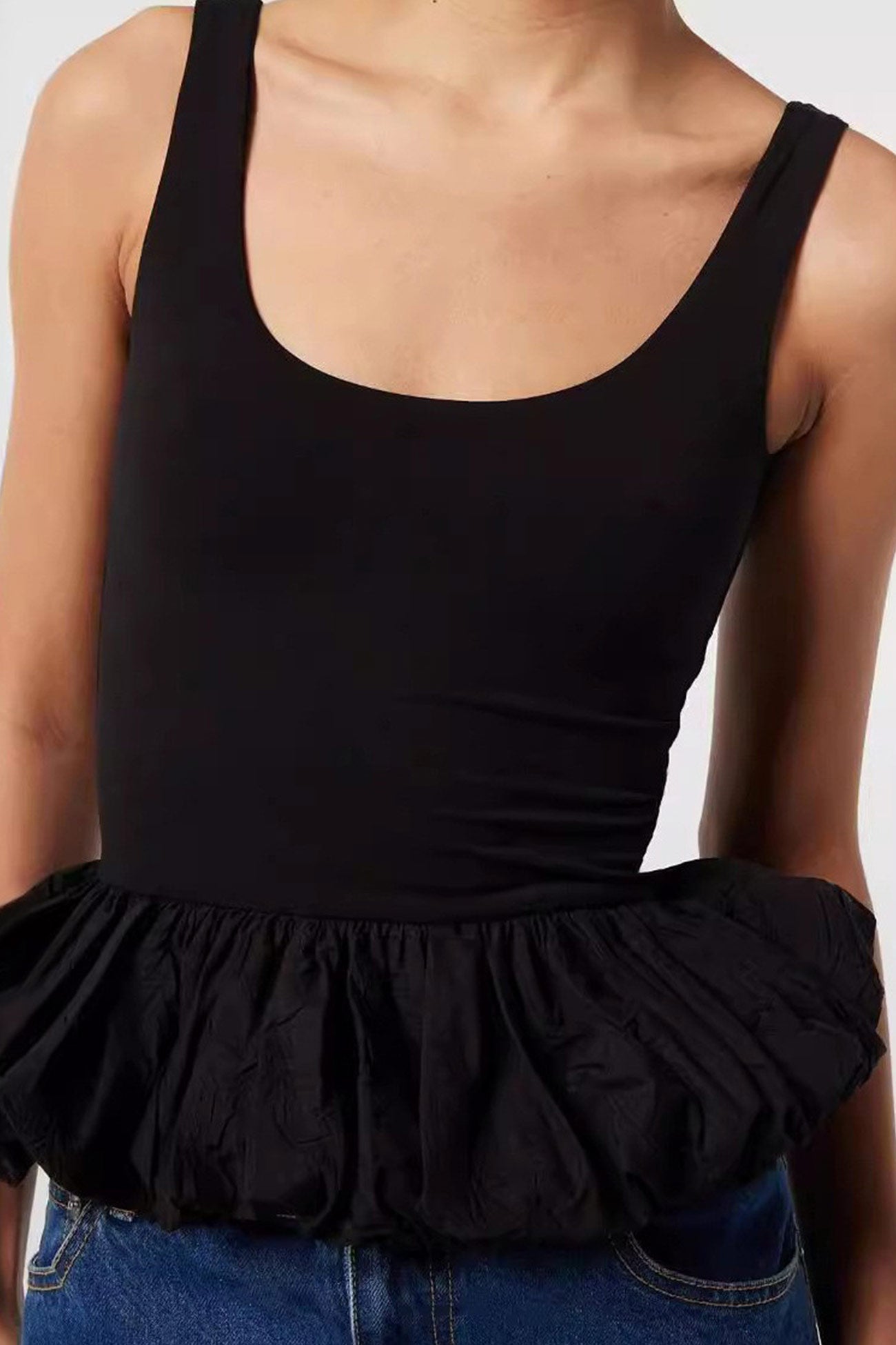 Low Cut Ruched Cotton Tank Top