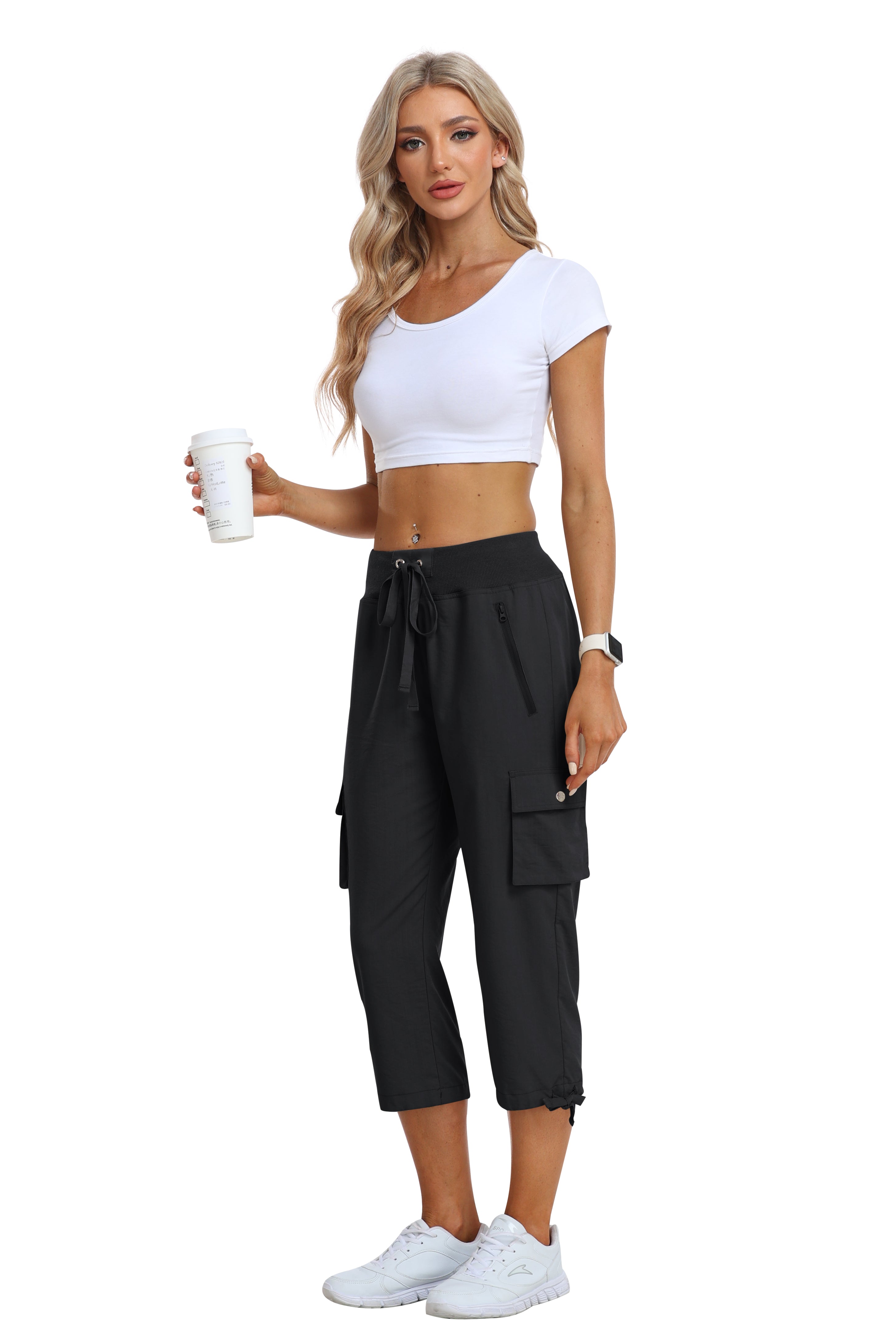 Women's loose casual quick drying travel cargo capri pants