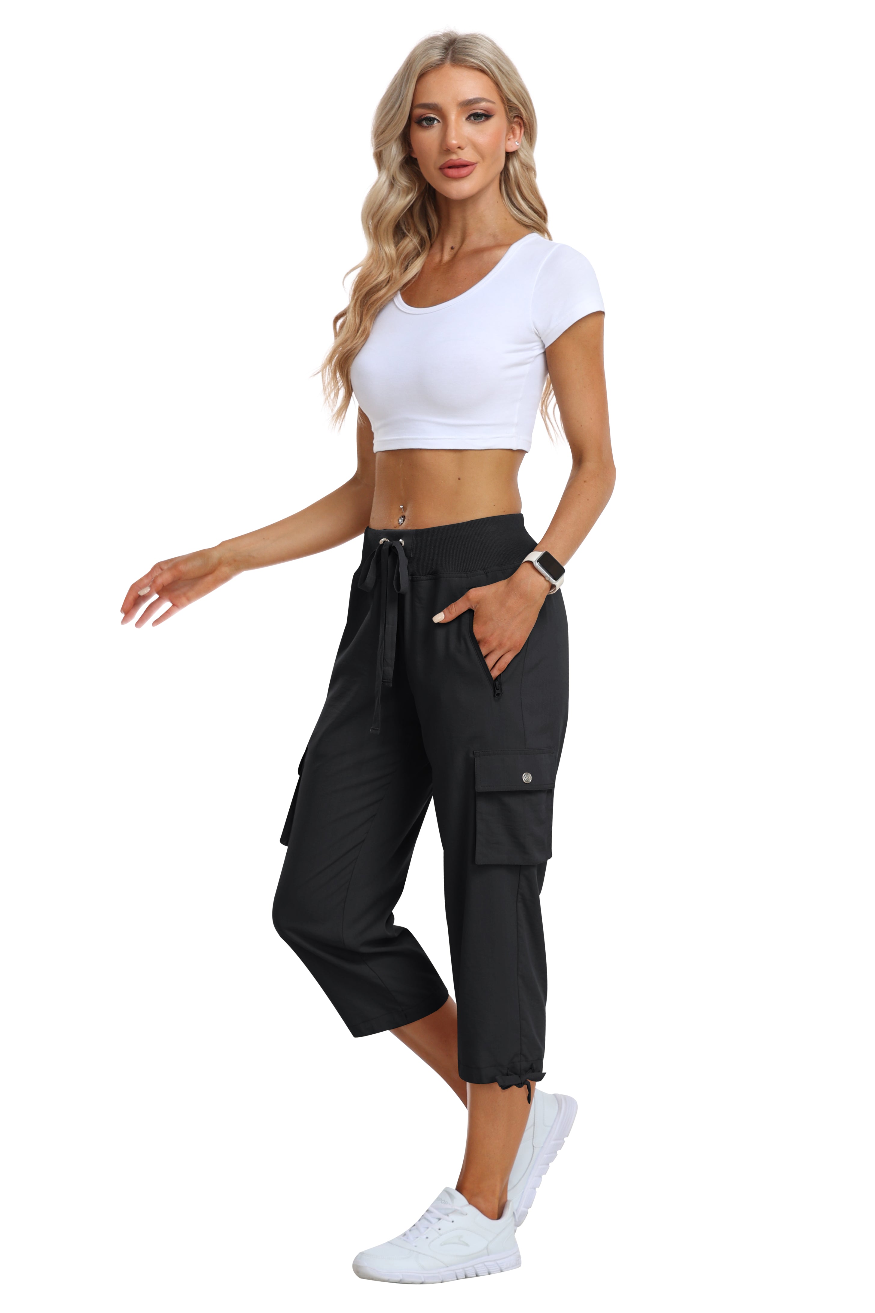 Women's loose casual quick drying travel cargo capri pants