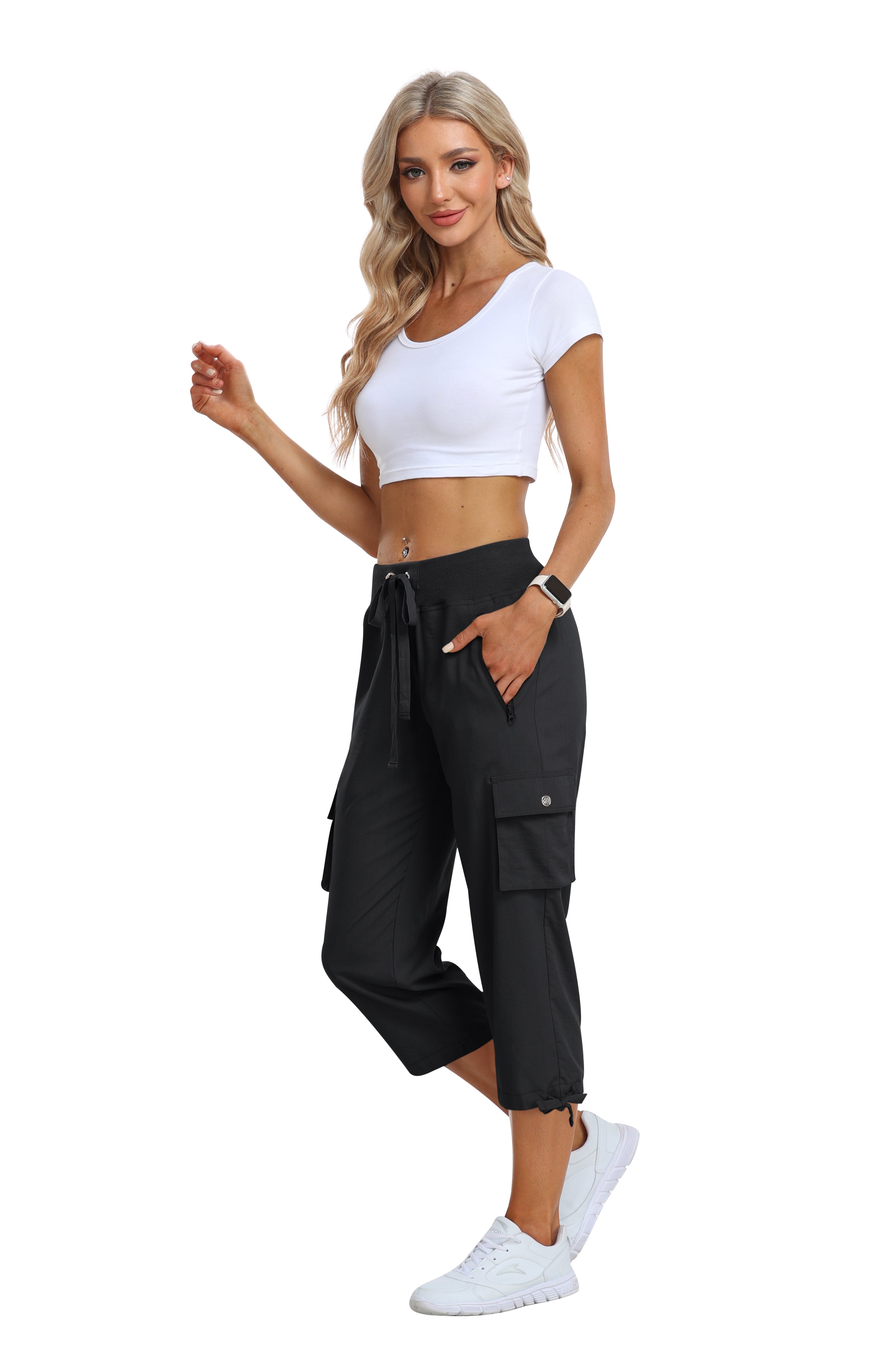 Women's loose casual quick drying travel cargo capri pants