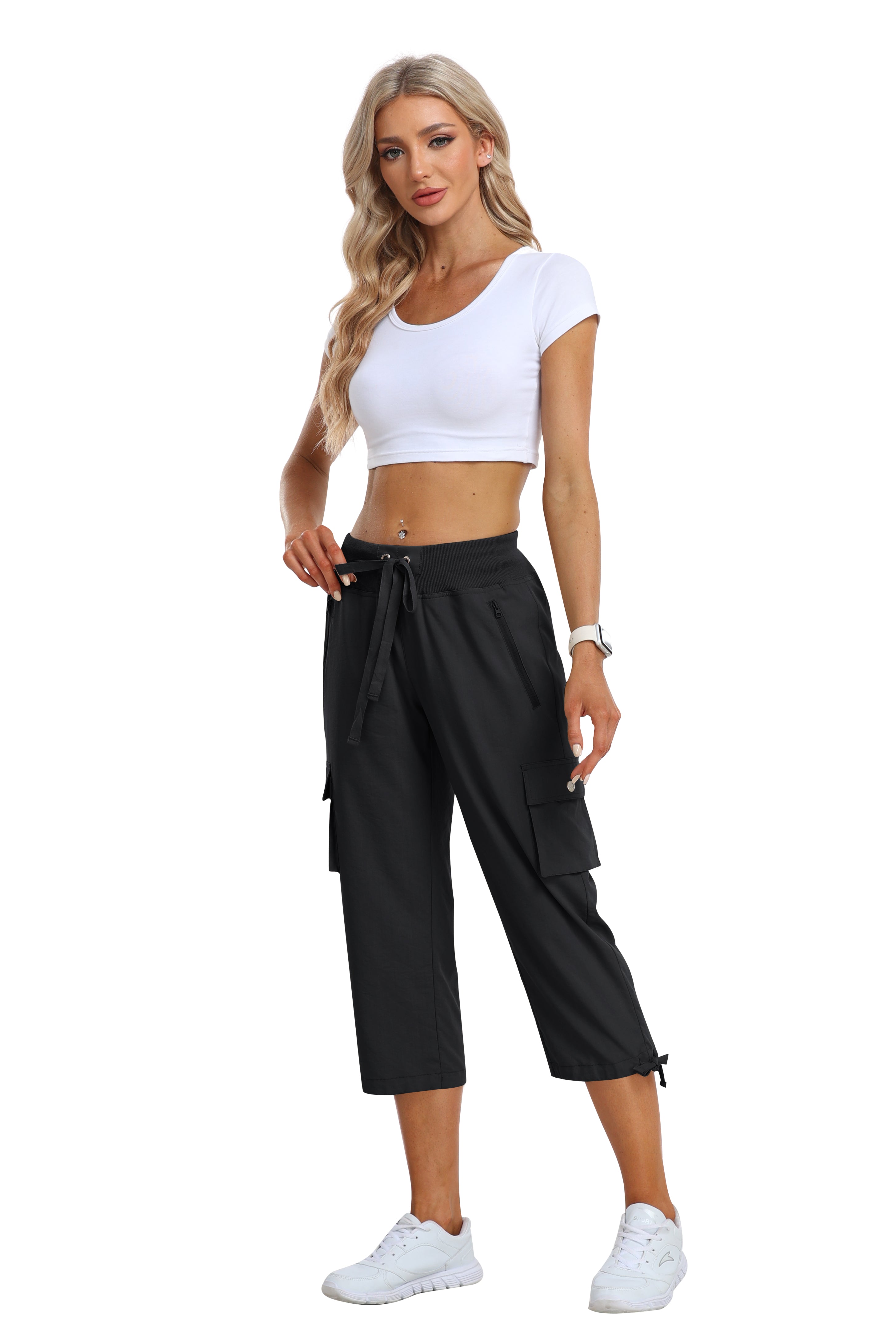 Women's loose casual quick drying travel cargo capri pants