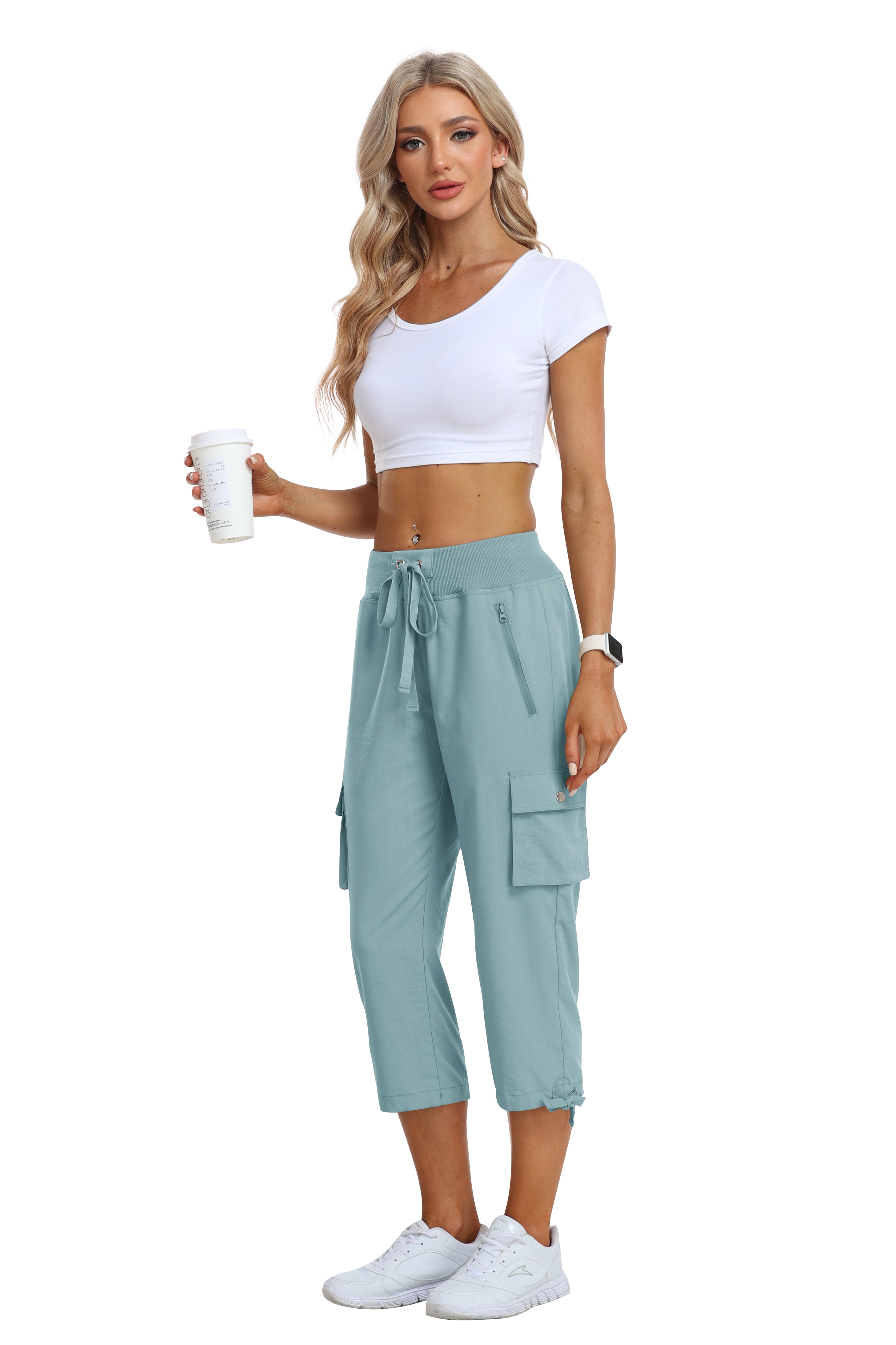 Women's loose casual quick drying travel cargo capri pants