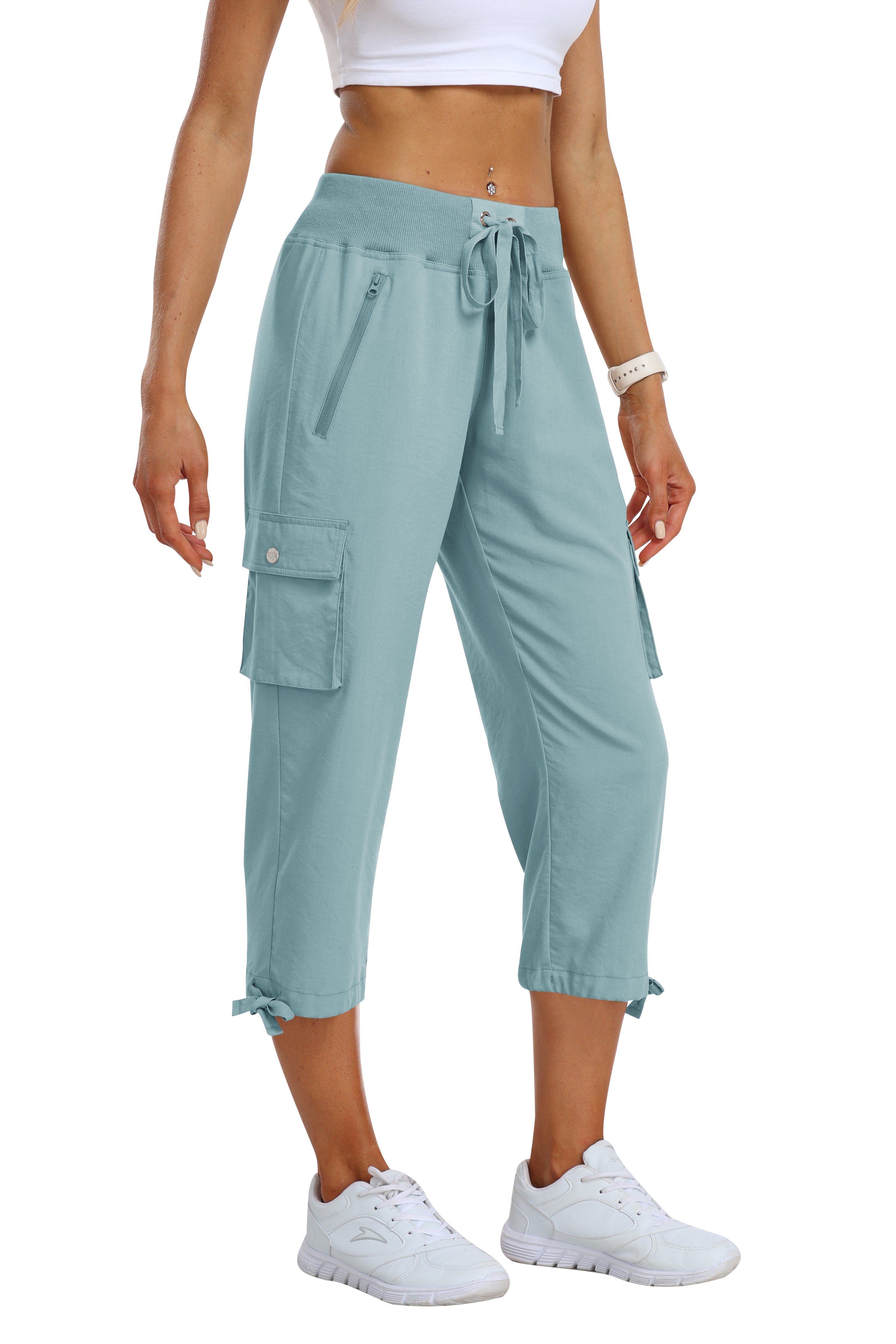 Women's loose casual quick drying travel cargo capri pants