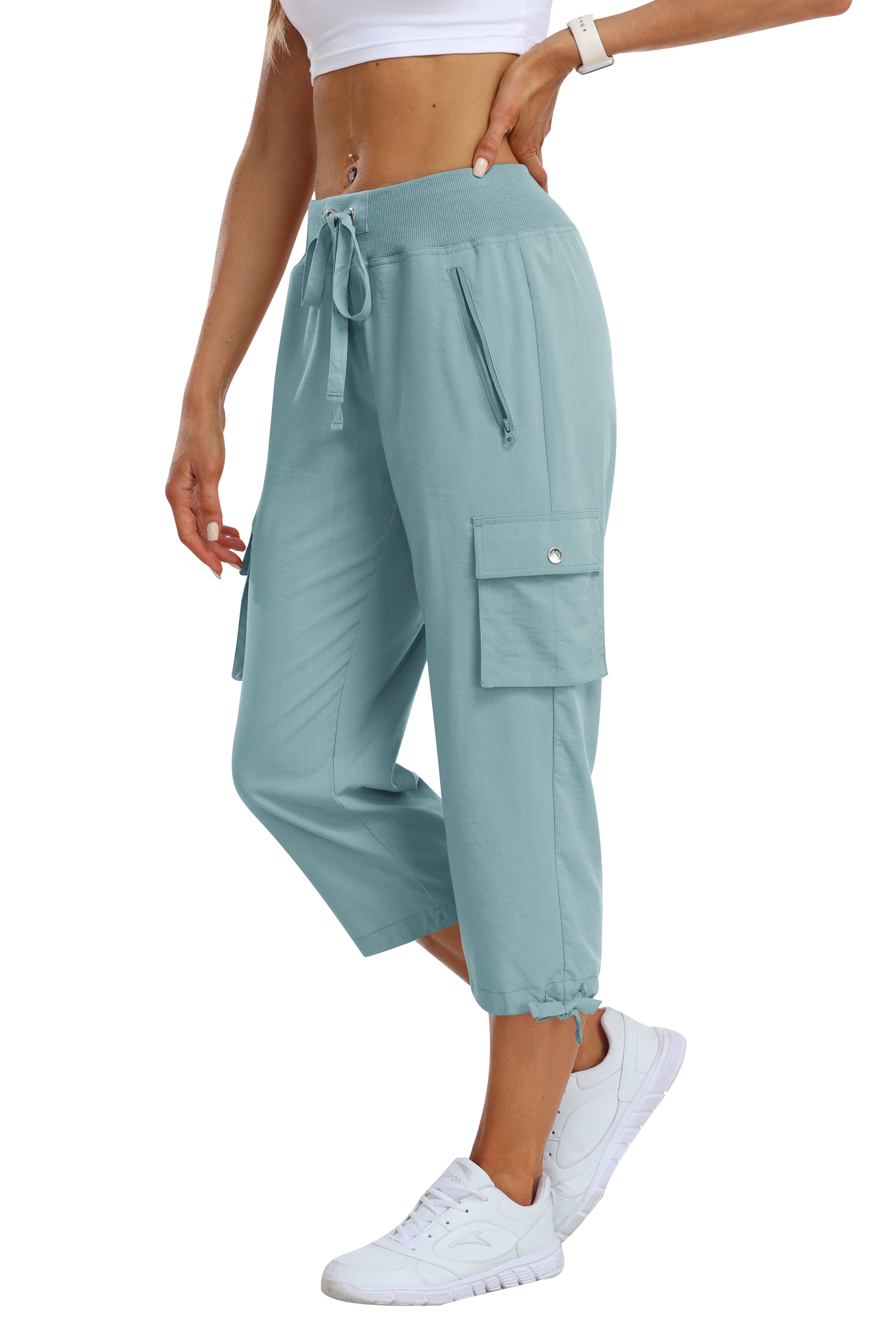 Women's loose casual quick drying travel cargo capri pants