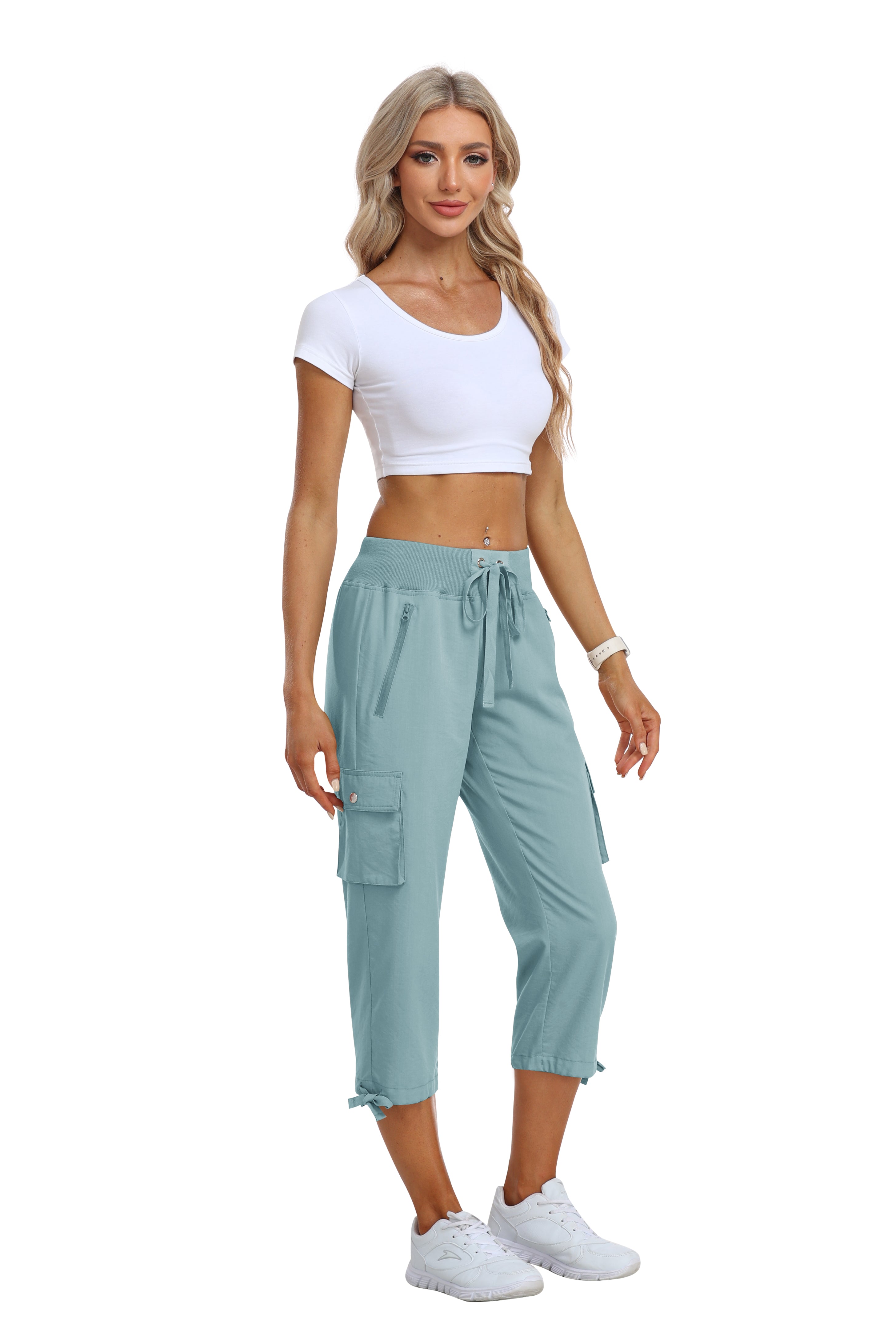 Women's loose casual quick drying travel cargo capri pants