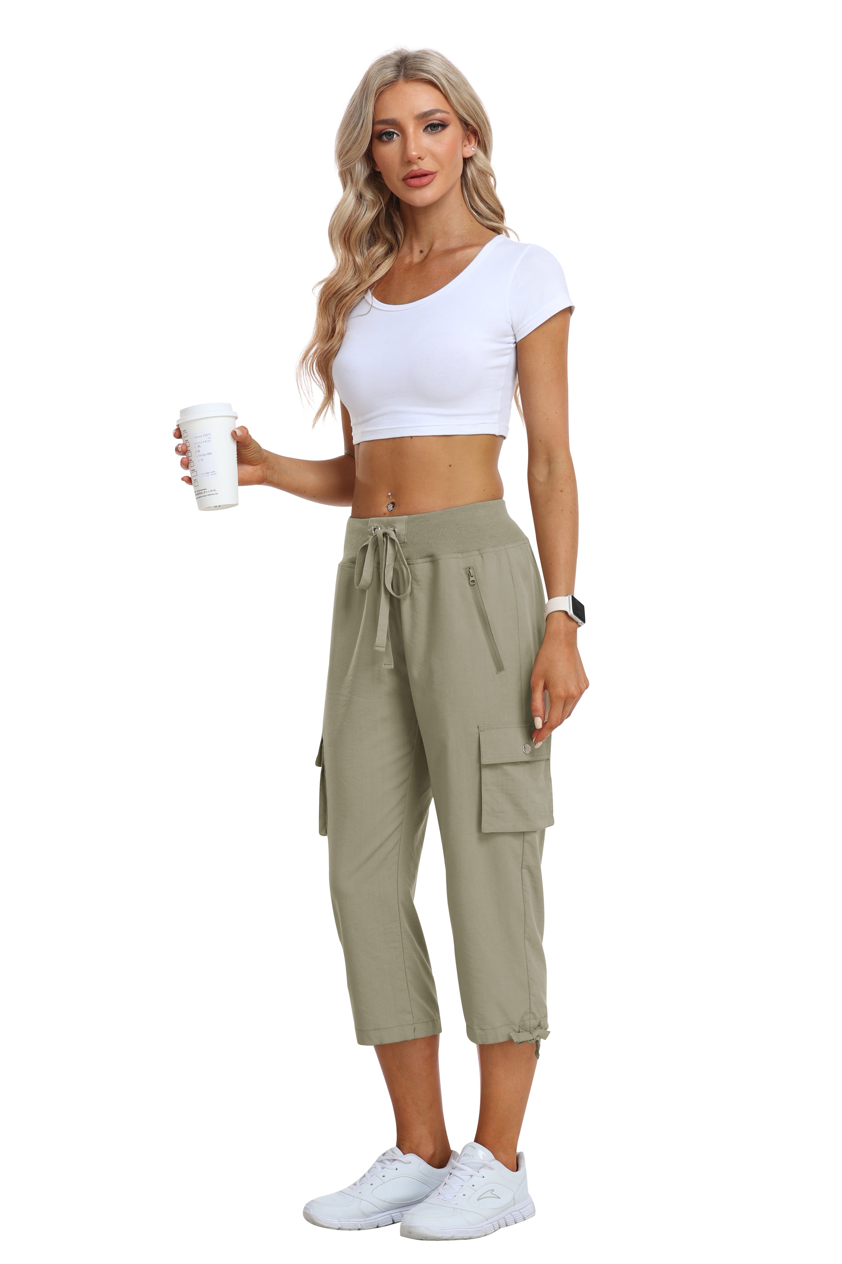 Women's loose casual quick drying travel cargo capri pants