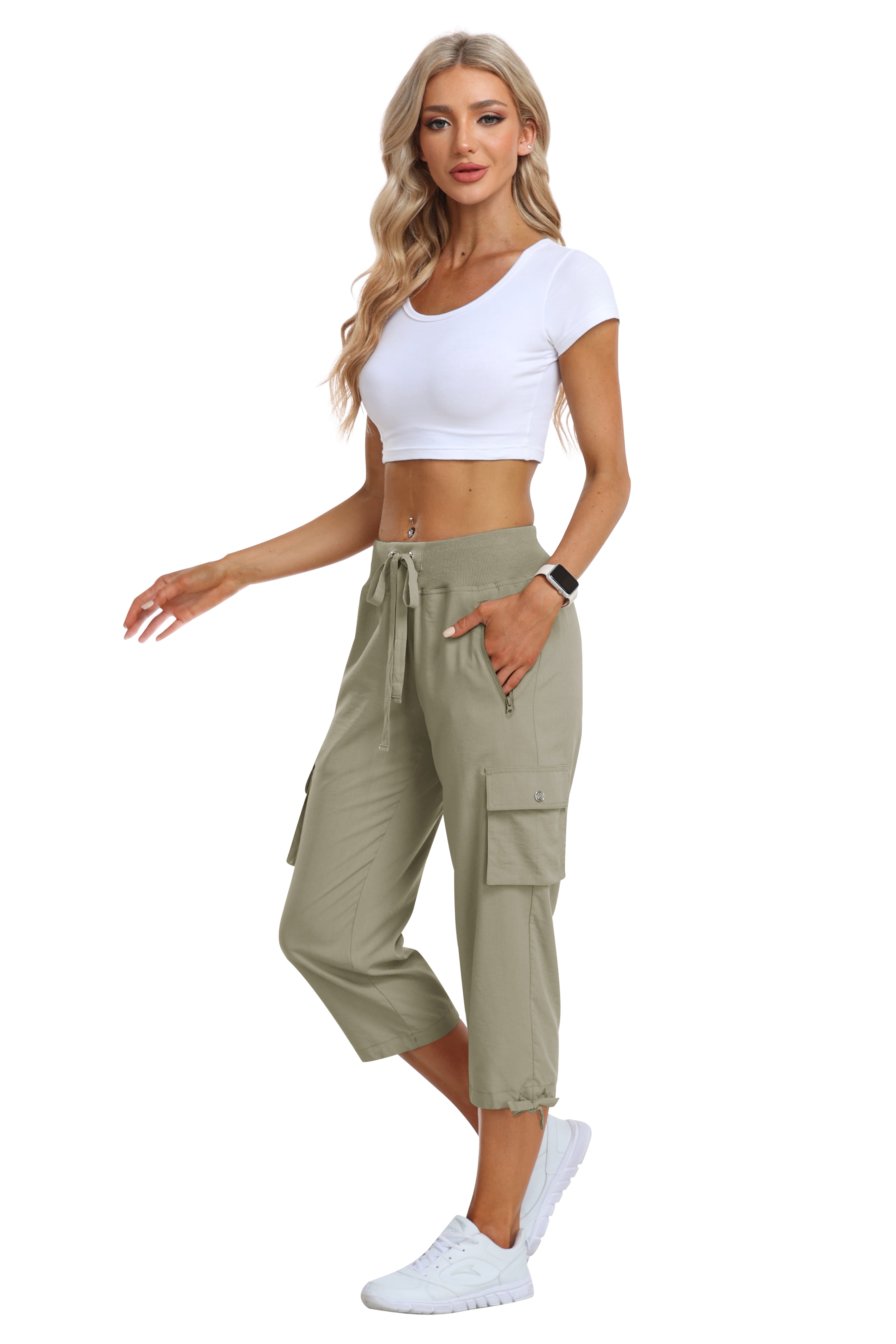 Women's loose casual quick drying travel cargo capri pants