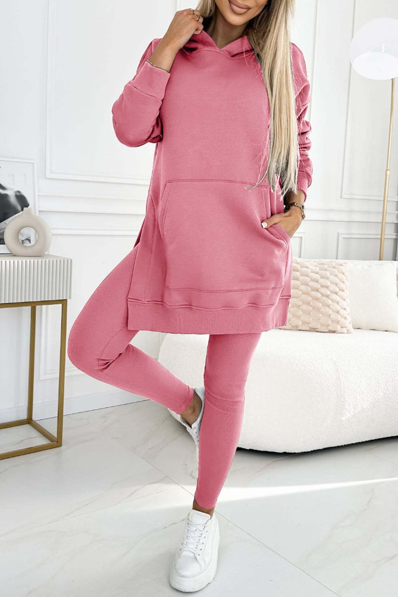 Mid-length Slit Hoodie Legging Suits