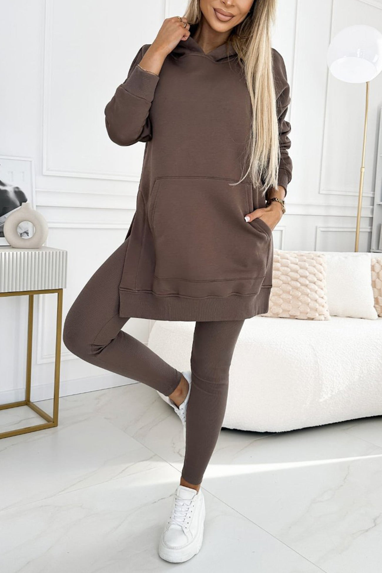 Mid-length Slit Hoodie Legging Suits