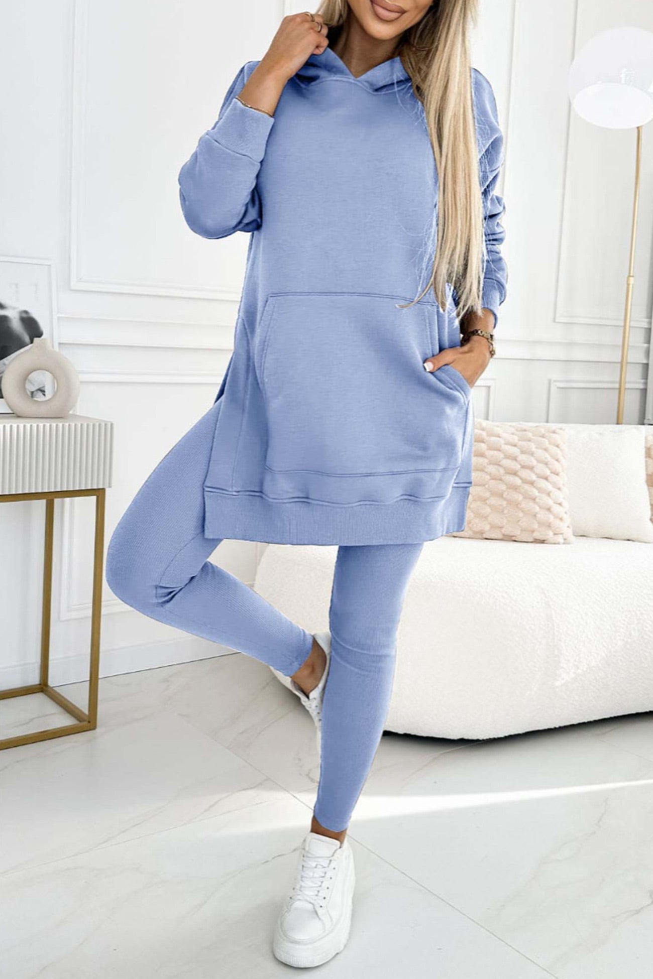 Mid-length Slit Hoodie Legging Suits