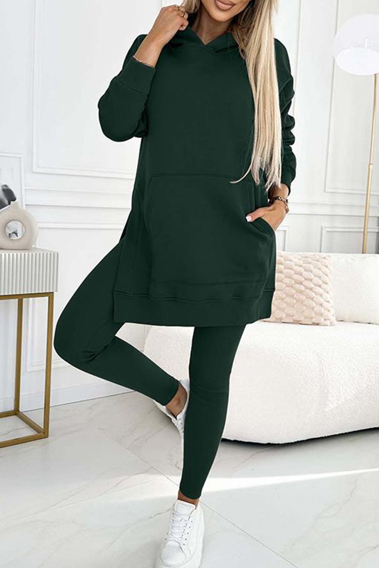 Mid-length Slit Hoodie Legging Suits