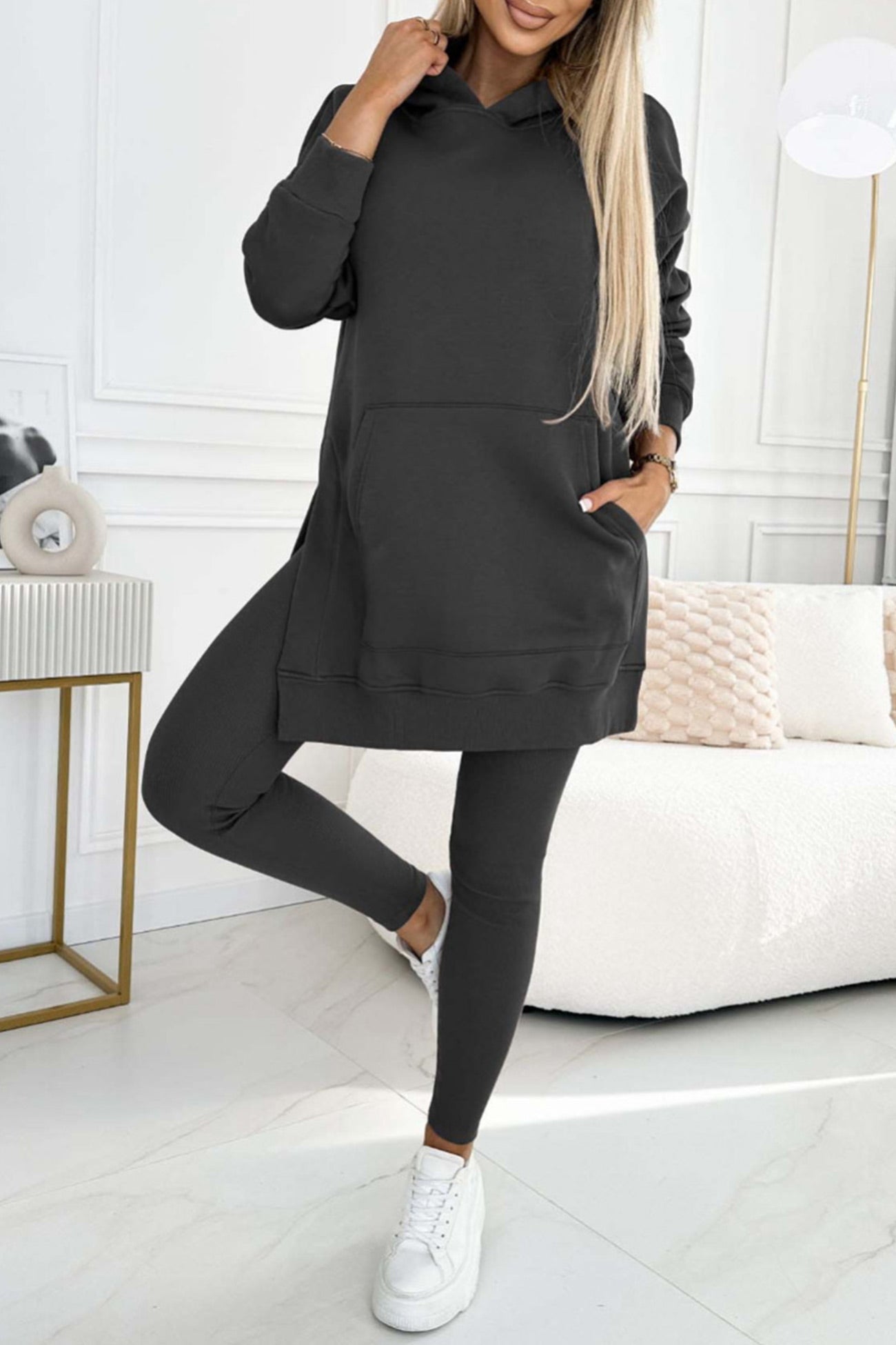 Mid-length Slit Hoodie Legging Suits