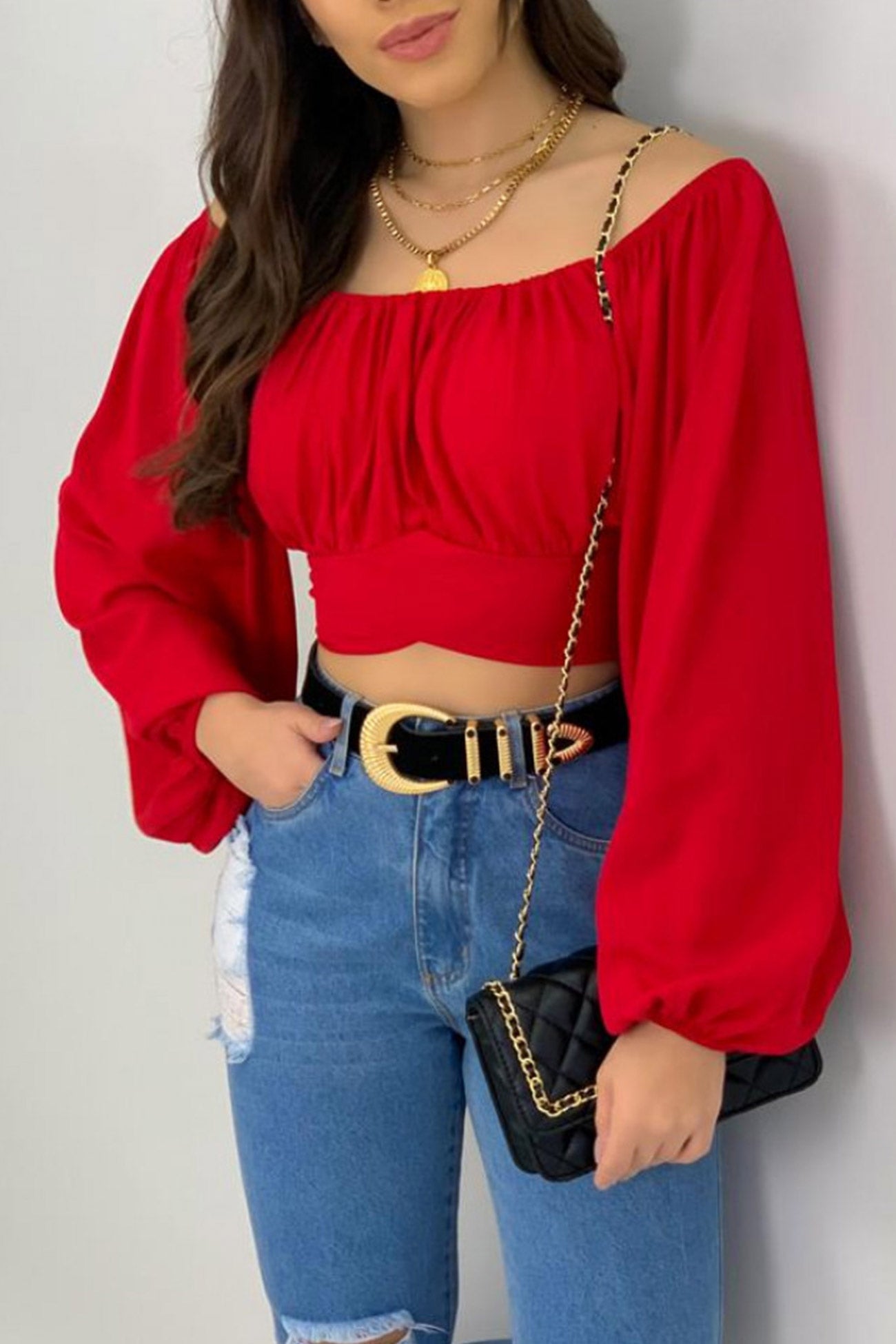 Off Shoulder Puff Sleeve Crop Top