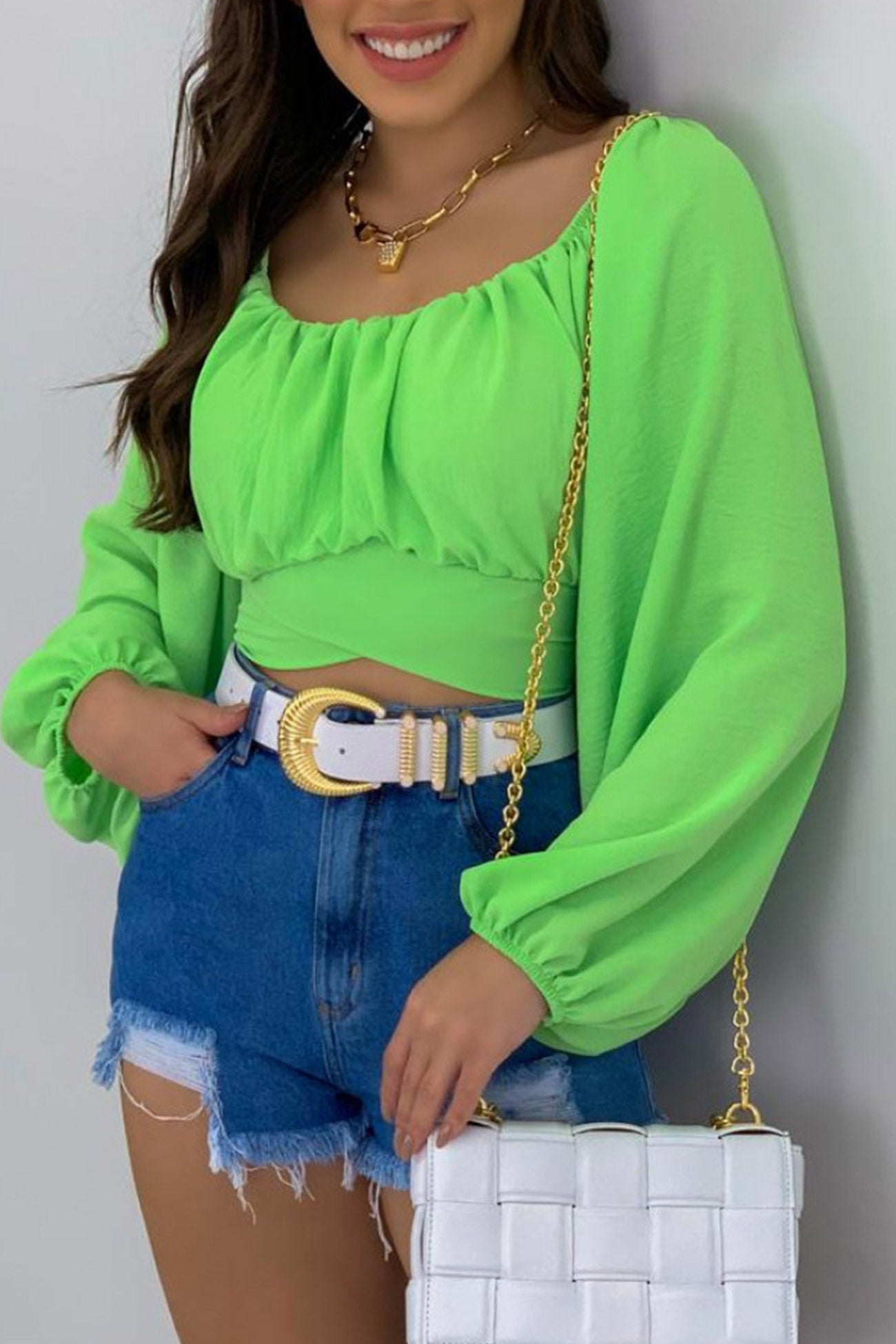 Off Shoulder Puff Sleeve Crop Top