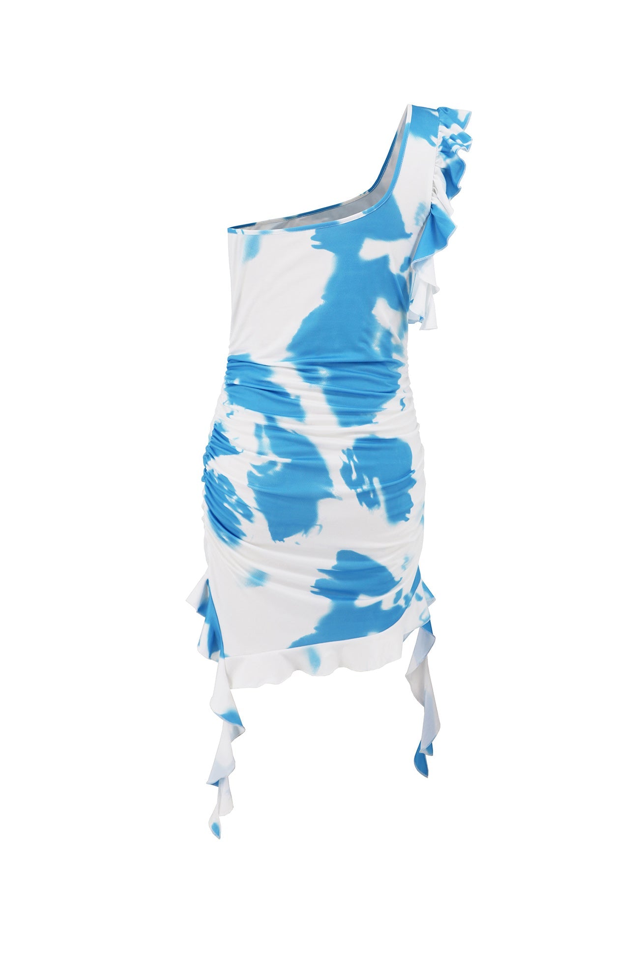 One Shoulder Tie Dyed Ruffle Mini Dress