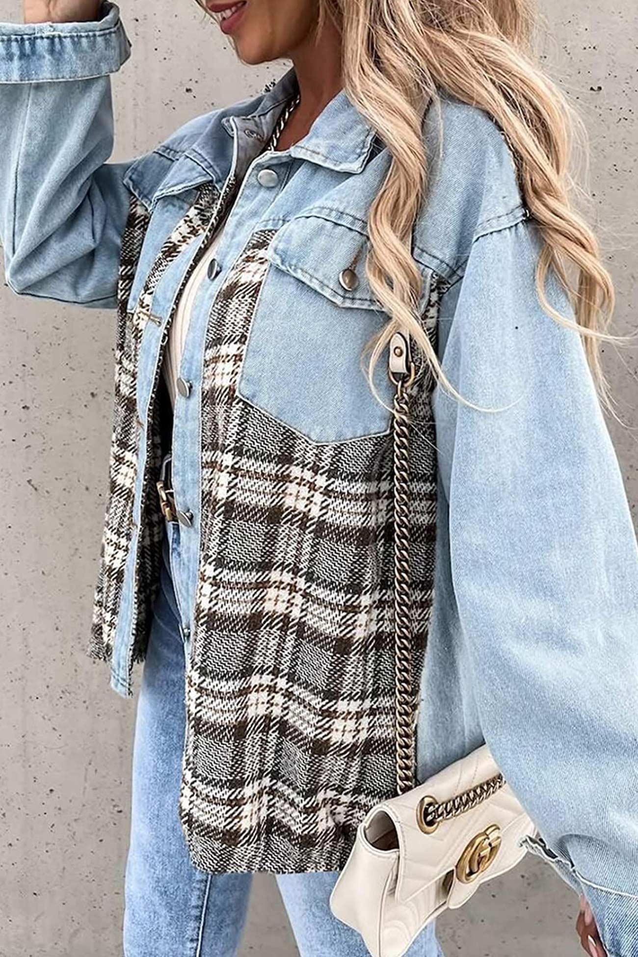 Plaid Patchwork Denim Jacket