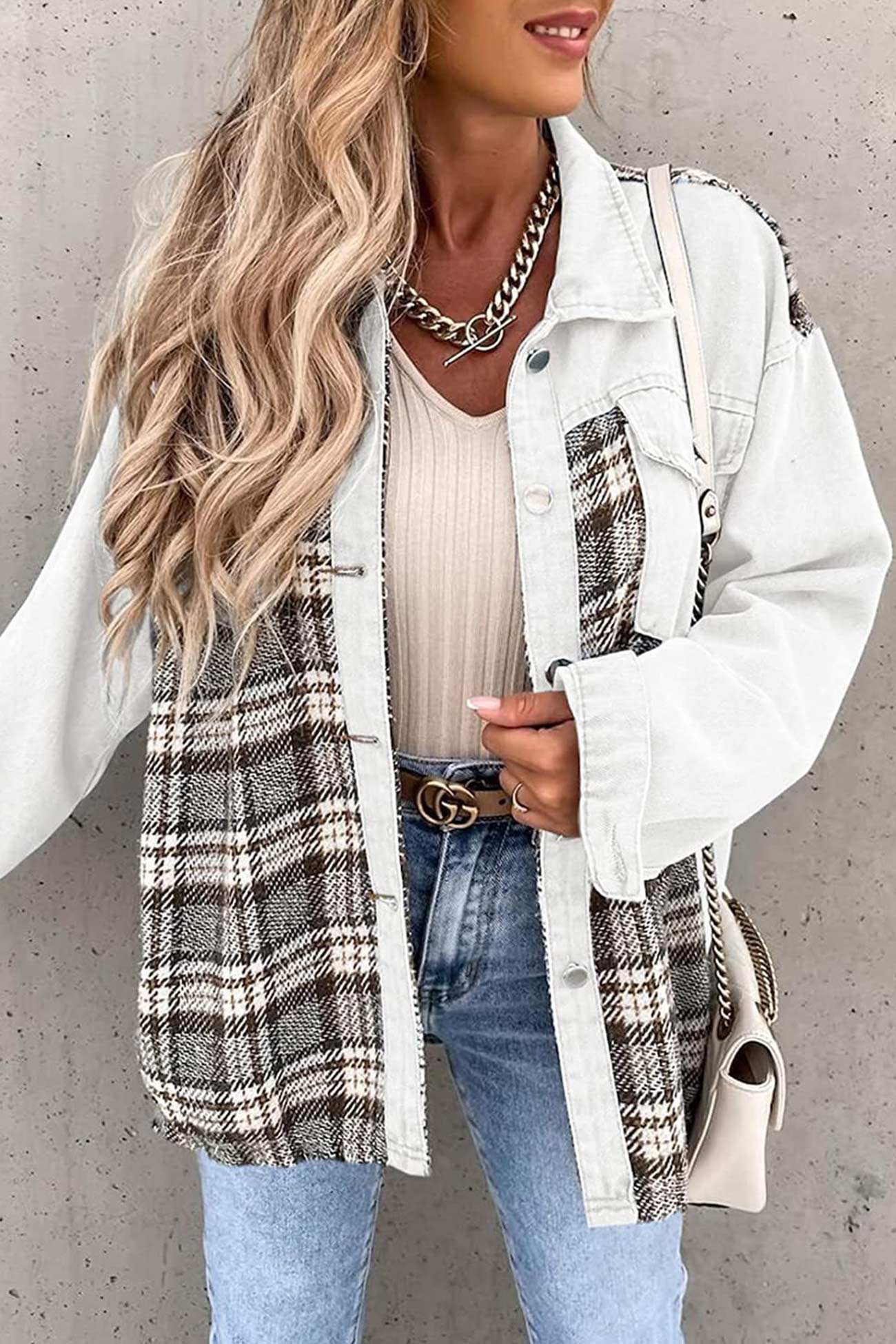 Plaid Patchwork Denim Jacket