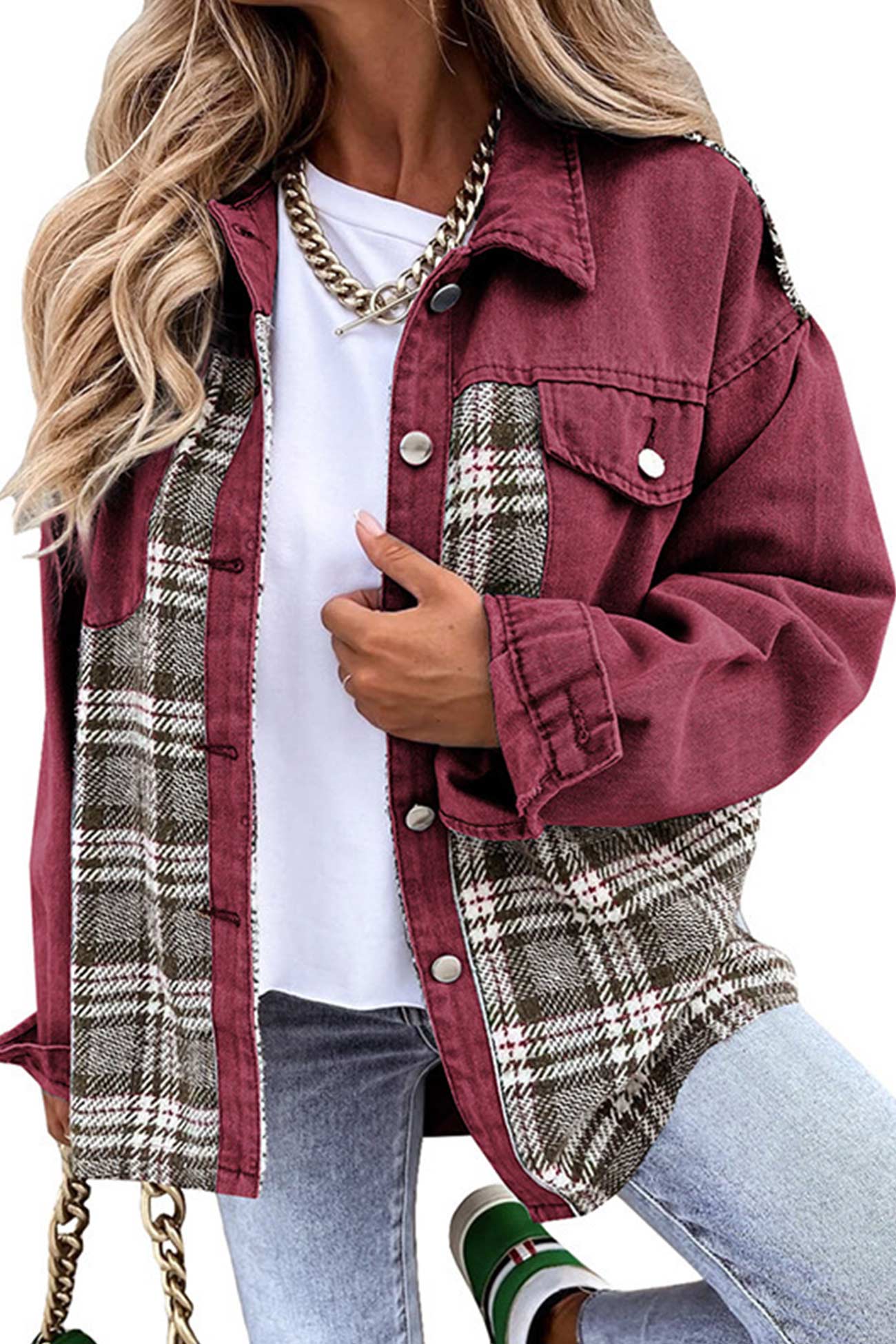 Plaid Patchwork Denim Jacket