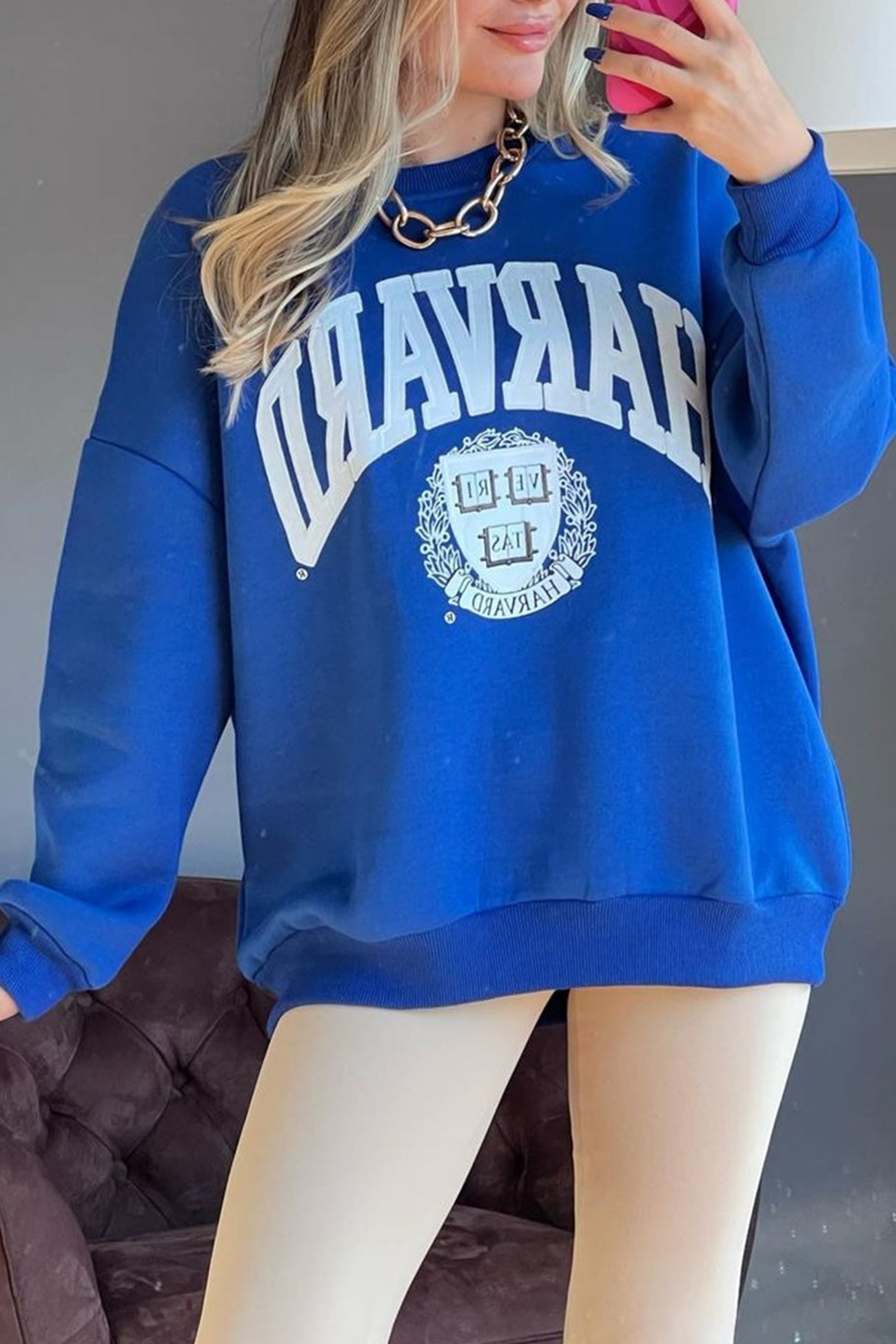 Printed Crew Neck Long Sleeve Sweatshirt