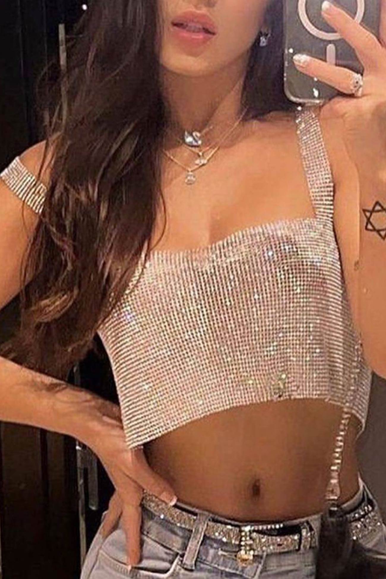 Rhinestone Square Neck Tank Top