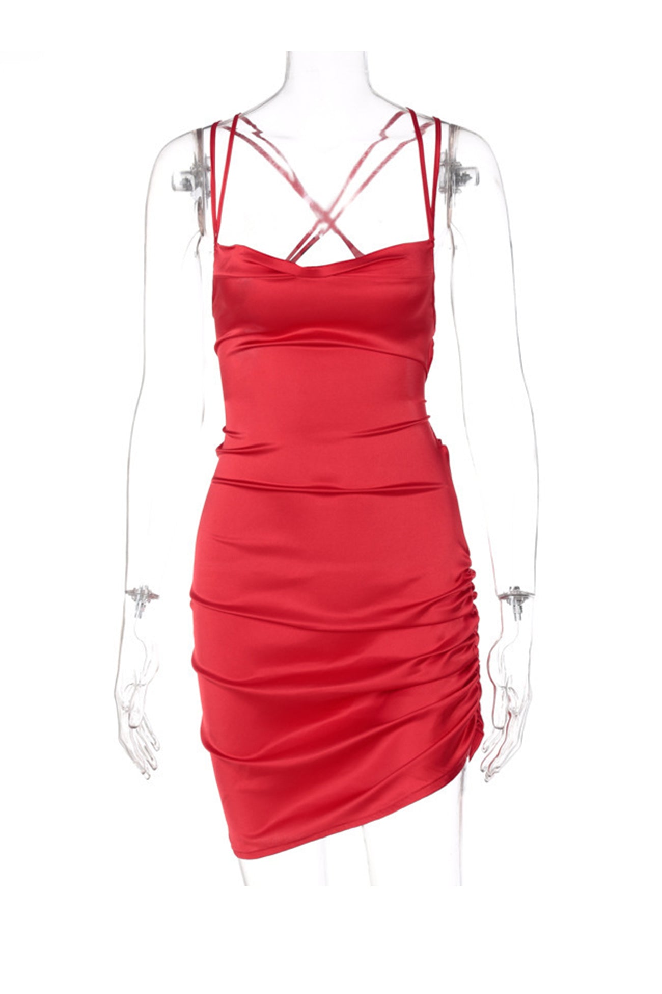 Satin Tie-up Ruched Cami Dress