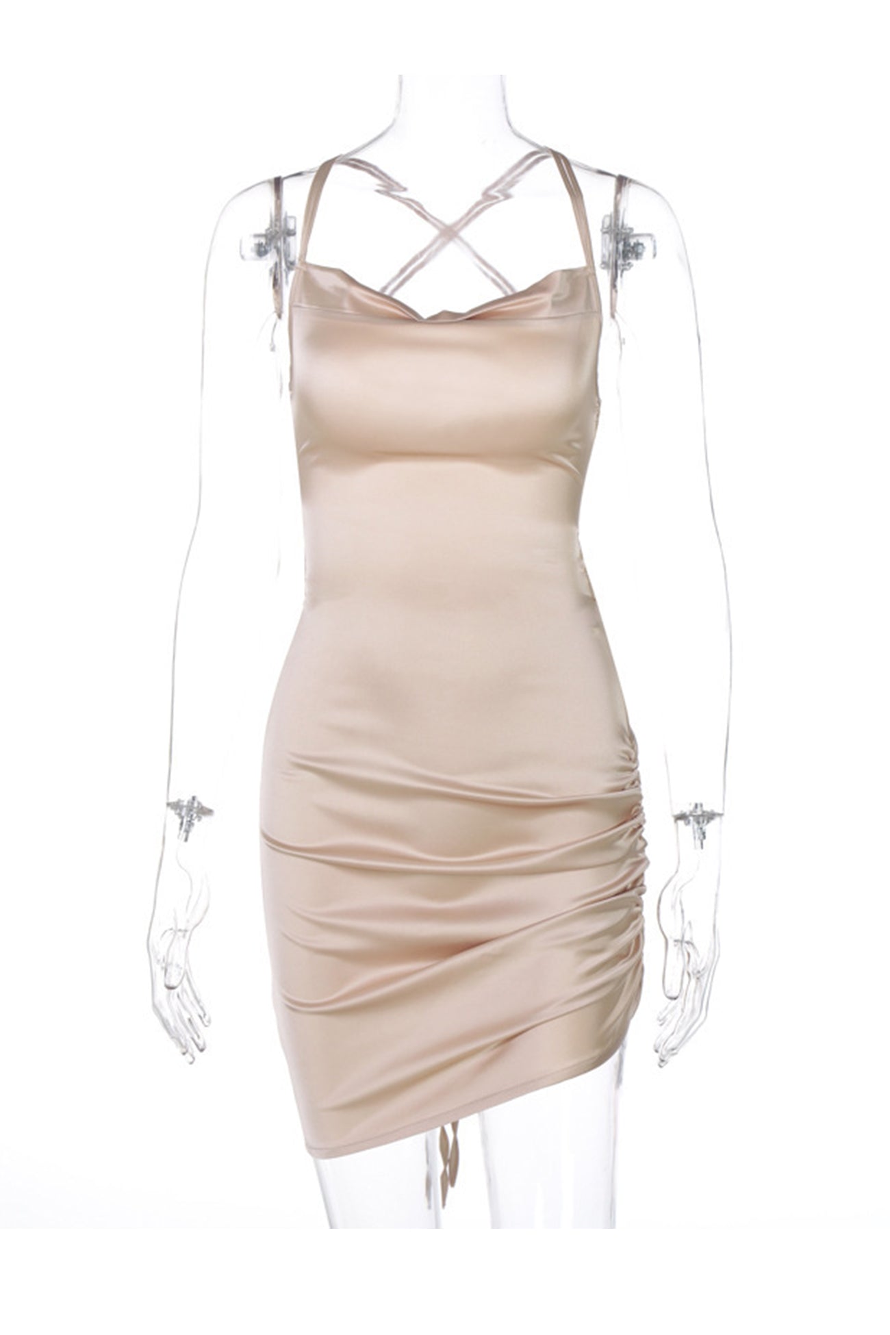 Satin Tie-up Ruched Cami Dress