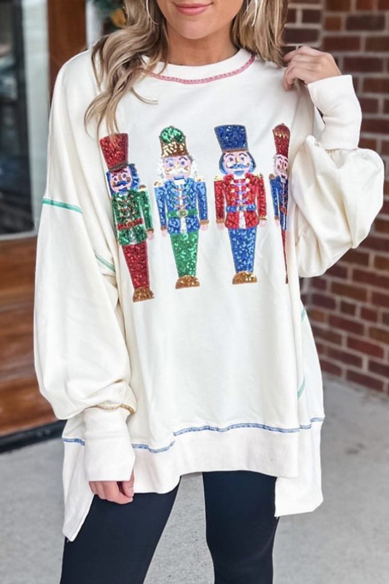 Sequin Graphic Slit Hem Sweatshirt