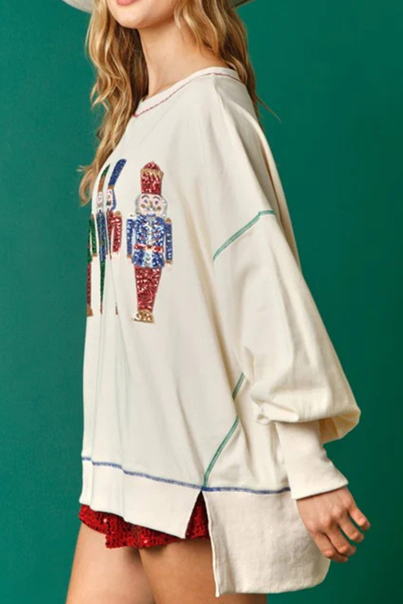 Sequin Graphic Slit Hem Sweatshirt