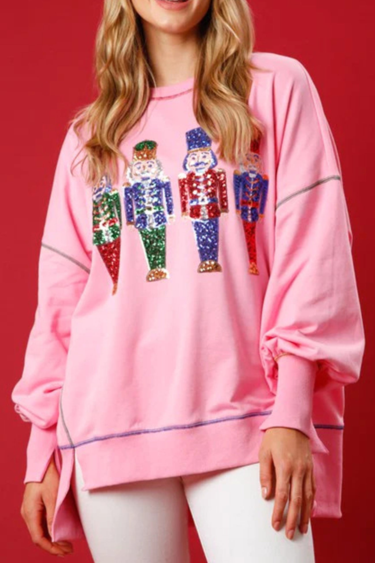 Sequin Graphic Slit Hem Sweatshirt