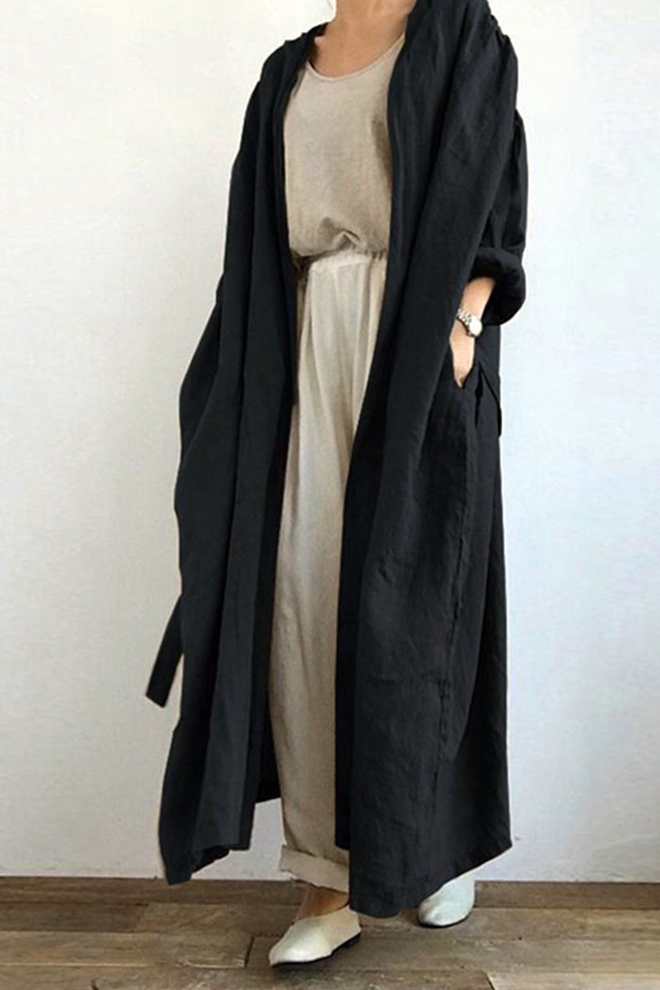 Solid Color Pocketed Long Trench Coat