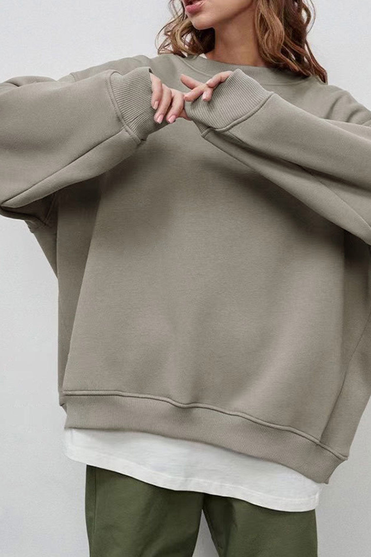 Solid Crew Neck Oversize Sweatshirt