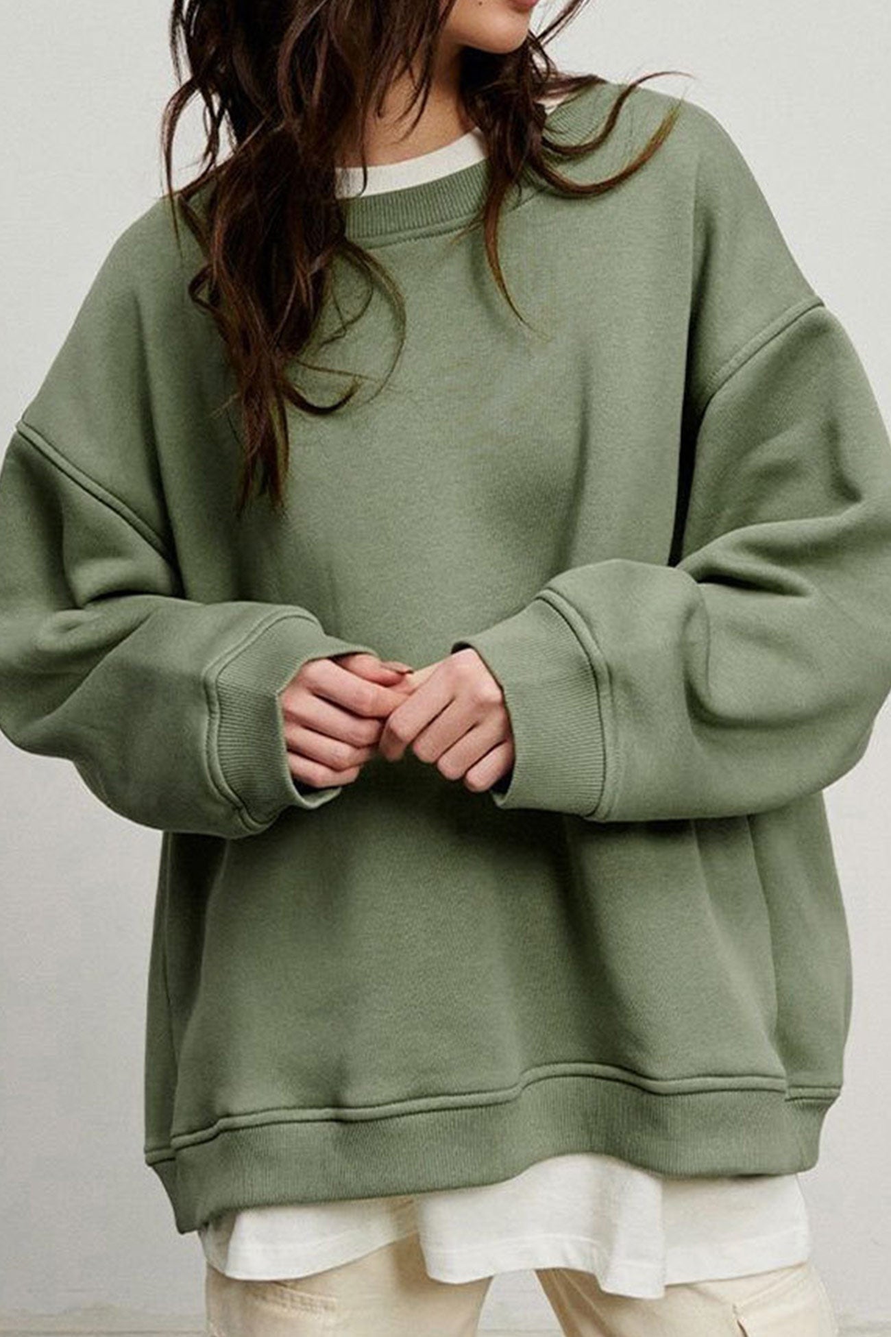 Solid Crew Neck Oversize Sweatshirt