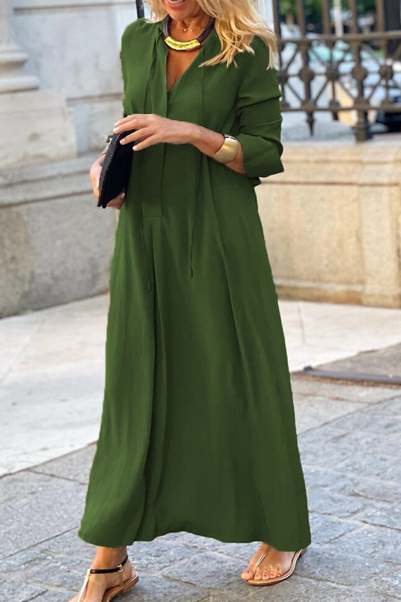 Tie-up Long Sleeve Maxi Dress